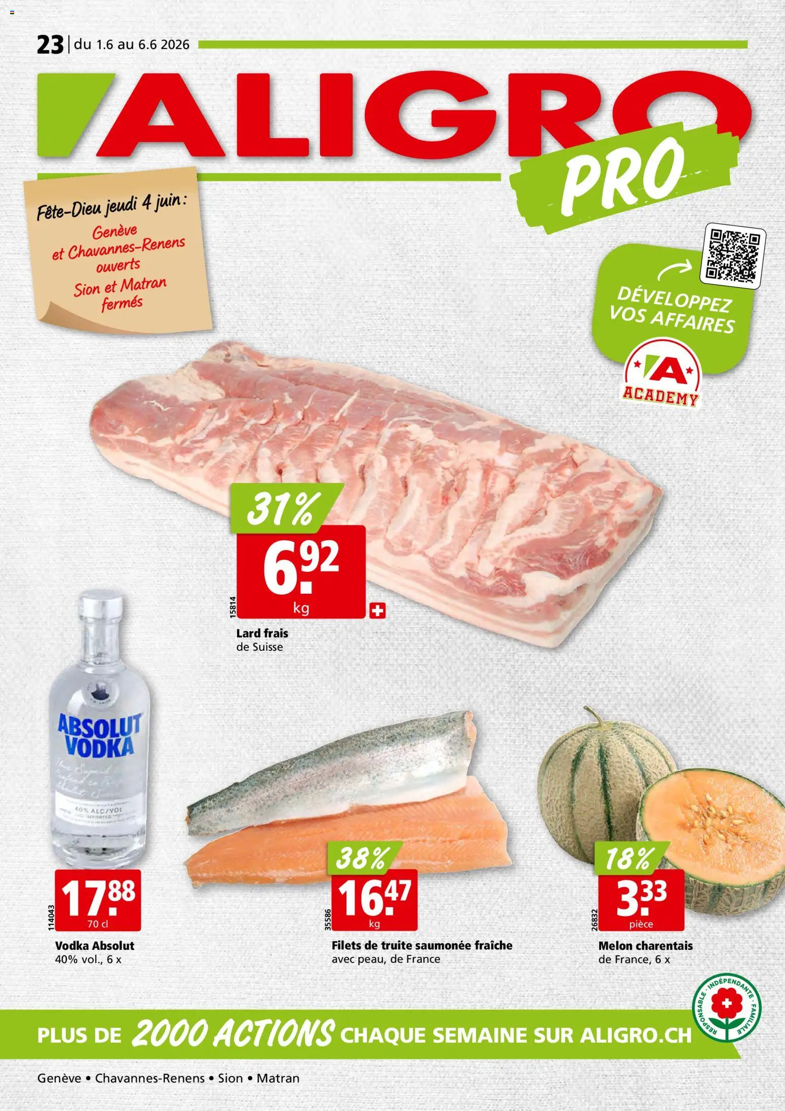 Vorschau des Merkblatts Aligro aktionen Chavannes, Matran, Genève, Sion vom Shop Aligro gültig von 01.06.2026 bis 06.06.2026