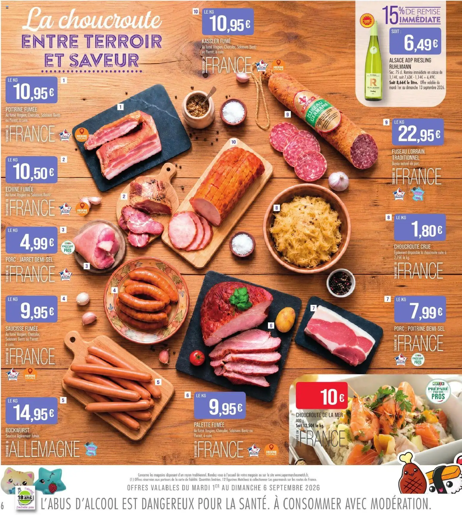 Prévisualisation de Match Supermarché prospectus du magasin Match Supermarché formulaire valide 01/09/2026 - Choucroute, Saucisse, Figurines, Porc, Saucisse fumée, Choucroute crue, Choucroute cuite
