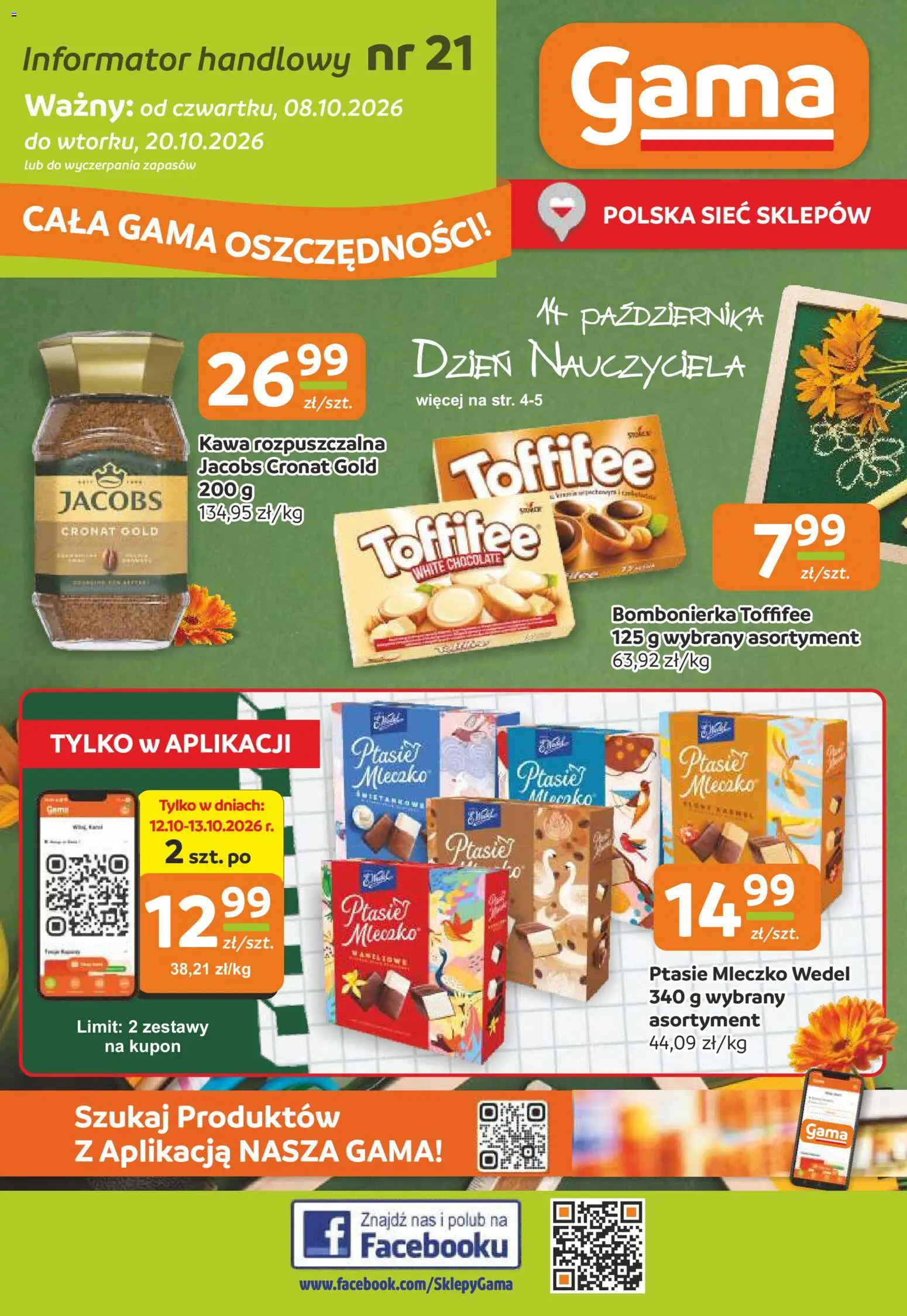 Pogląd gazetki "Gama gazetka" ze sklepu Gama ważnej od 08.10.2026 - Kawa, Jacobs, Ptasie mleczko, Toffifee, Kawa rozpuszczalna, Bombonierka, Jacobs cronat gold
