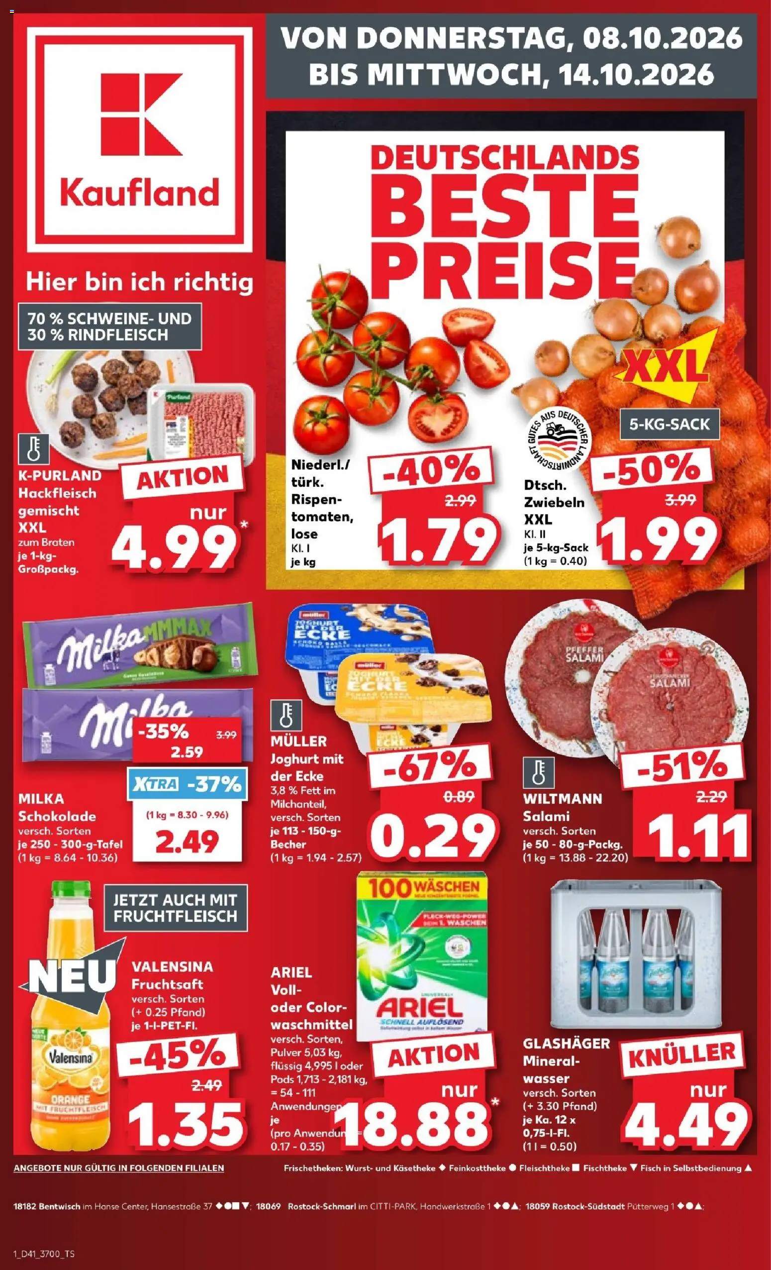 Vorschau von dem Prospekt des Geschäftes Kaufland, gültig ab dem 08.10.2026 - Fisch, Wurst, Joghurt, Milka, Salami, Rindfleisch, Zwiebeln, Valensina