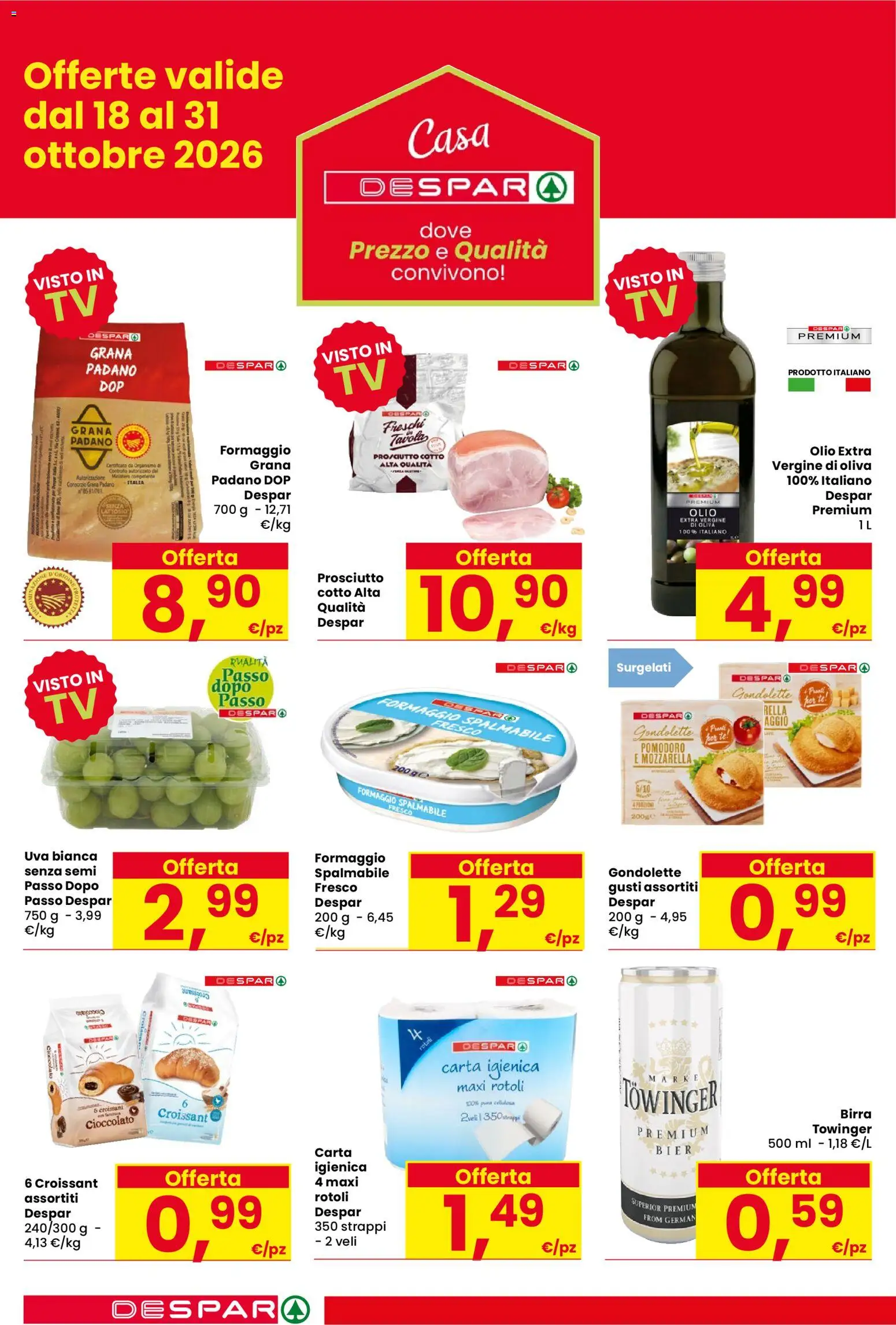 Anteprima dell'opuscolo Despar volantino Forlimpopoli dal negozio Despar valido da 15/10/2026 - Birra, Cioccolato, Pomodoro, Formaggio, Mozzarella, Uva, Grana Padano, Formaggio spalmabile