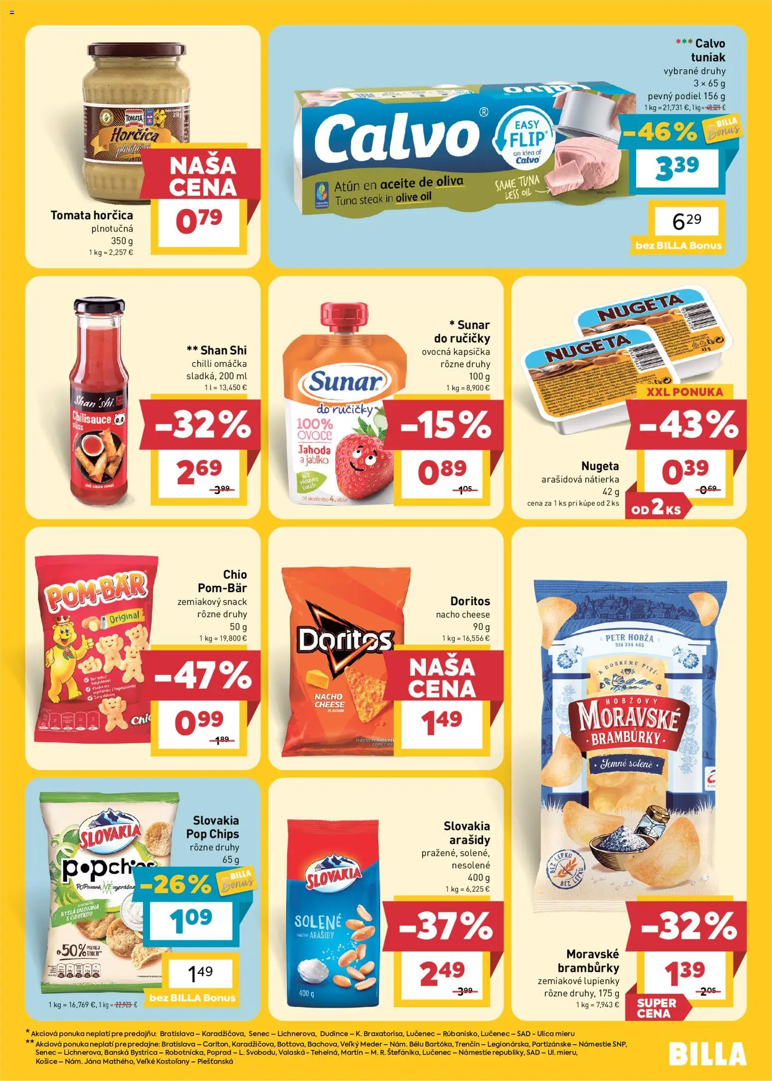 Náhľad Billa letáku platného od 14.10.2026 - Steak, Tortilla, Tuniak, Kyslá smotana, Sunar, Horčica, Arašidy, Nátierka