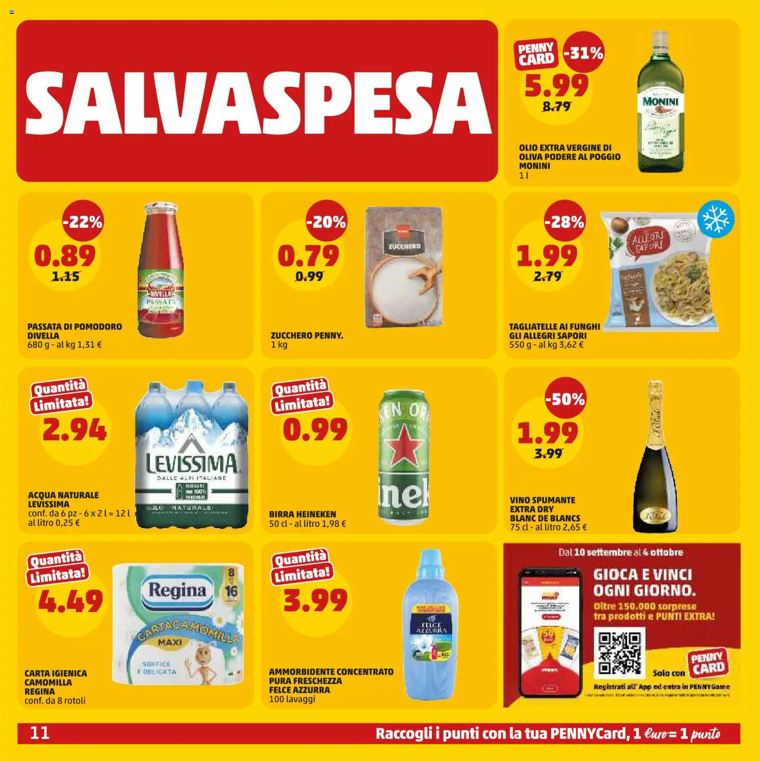 Anteprima dell'opuscolo PENNY volantino dal negozio PENNY valido da 10/09/2026 - Zucchero, Vino, Funghi, Tagliatelle, Carta igienica, Heineken, Ammorbidente, Olio extra vergine