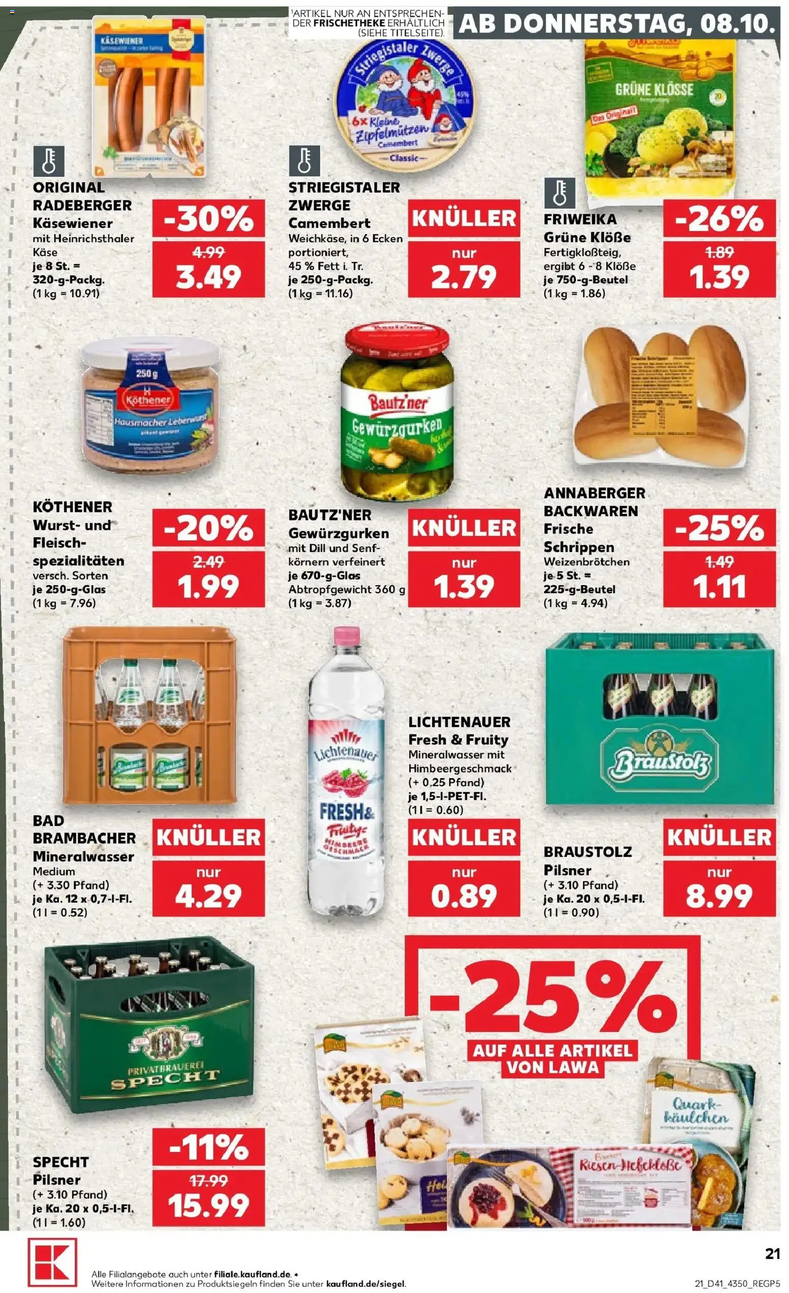 Vorschau von dem Prospekt des Geschäftes Kaufland, gültig ab dem 08.10.2026 - Käse, Wurst, Quark, Mineralwasser, Fleisch, Camembert, Dill, Spezialitäten