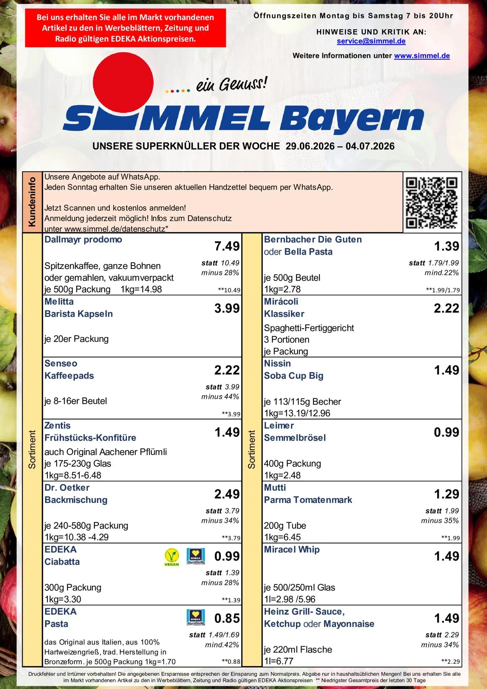 Vorschau von dem Prospekt des Geschäftes Simmel, gültig ab dem 29.06.2026 - Radio, Pasta, Mayonnaise, Senseo, Ketchup, Melitta, Miracel whip, Kaffeepads