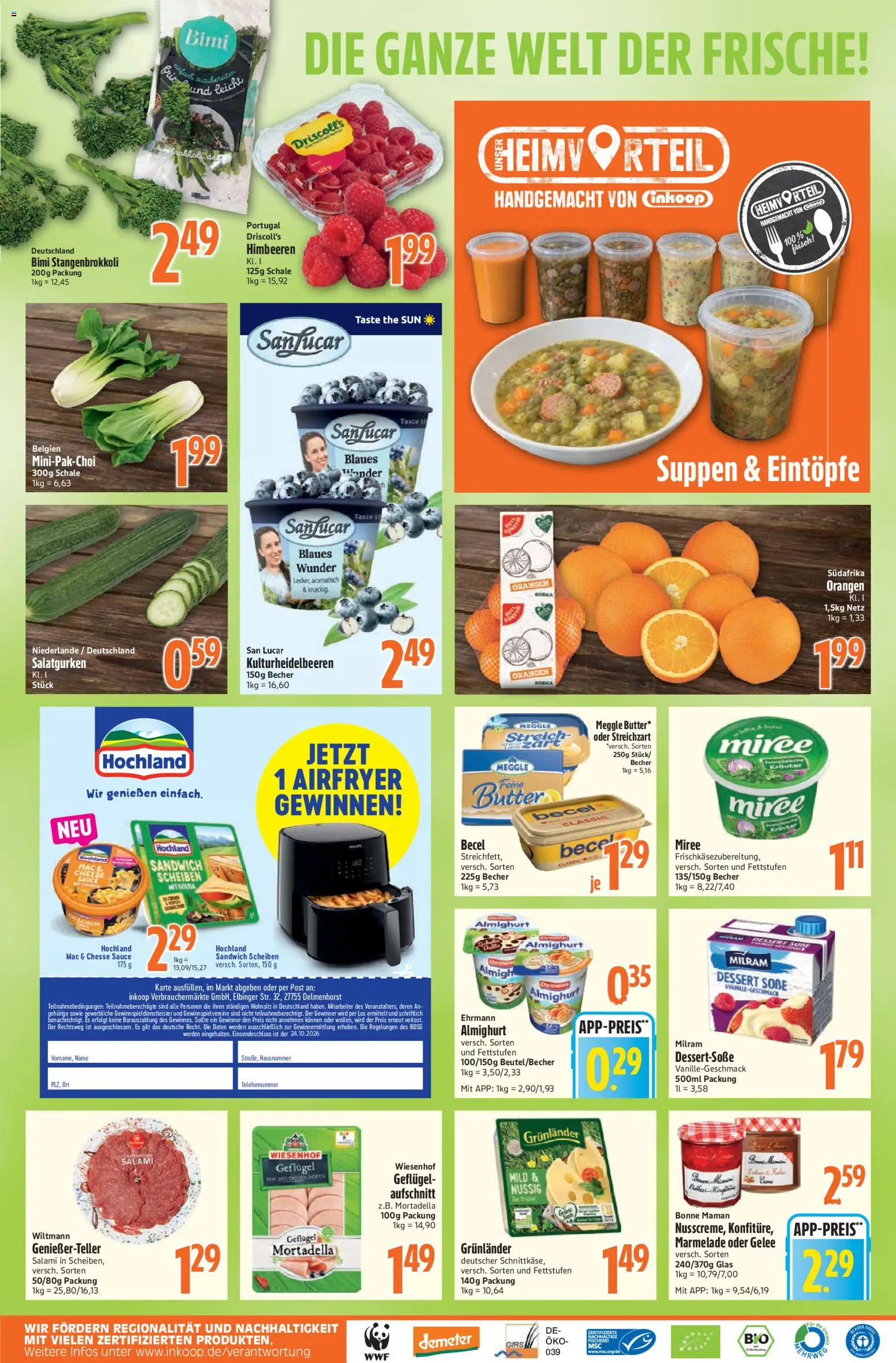Vorschau von dem Prospekt des Geschäftes Inkoop, gültig ab dem 12.10.2026 - Butter, Himbeeren, Marmelade, Gouda, Orangen, Milram, Becel, Grunlander