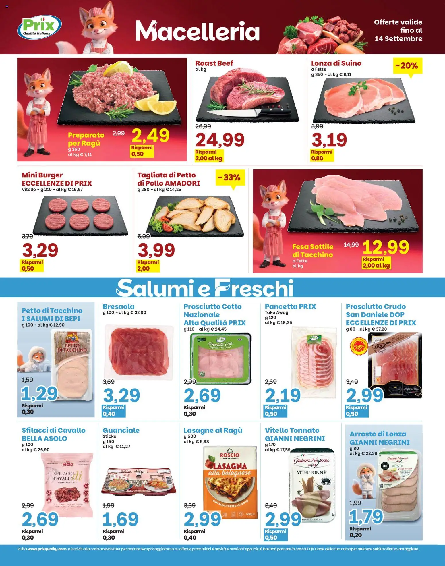 Anteprima dell'opuscolo Prix volantino Campolongo dal negozio Prix valido da 03/09/2026 - Pasta, Bresaola, Lasagne, Lasagna, Tacchino, Pancetta, Vitello, Suino