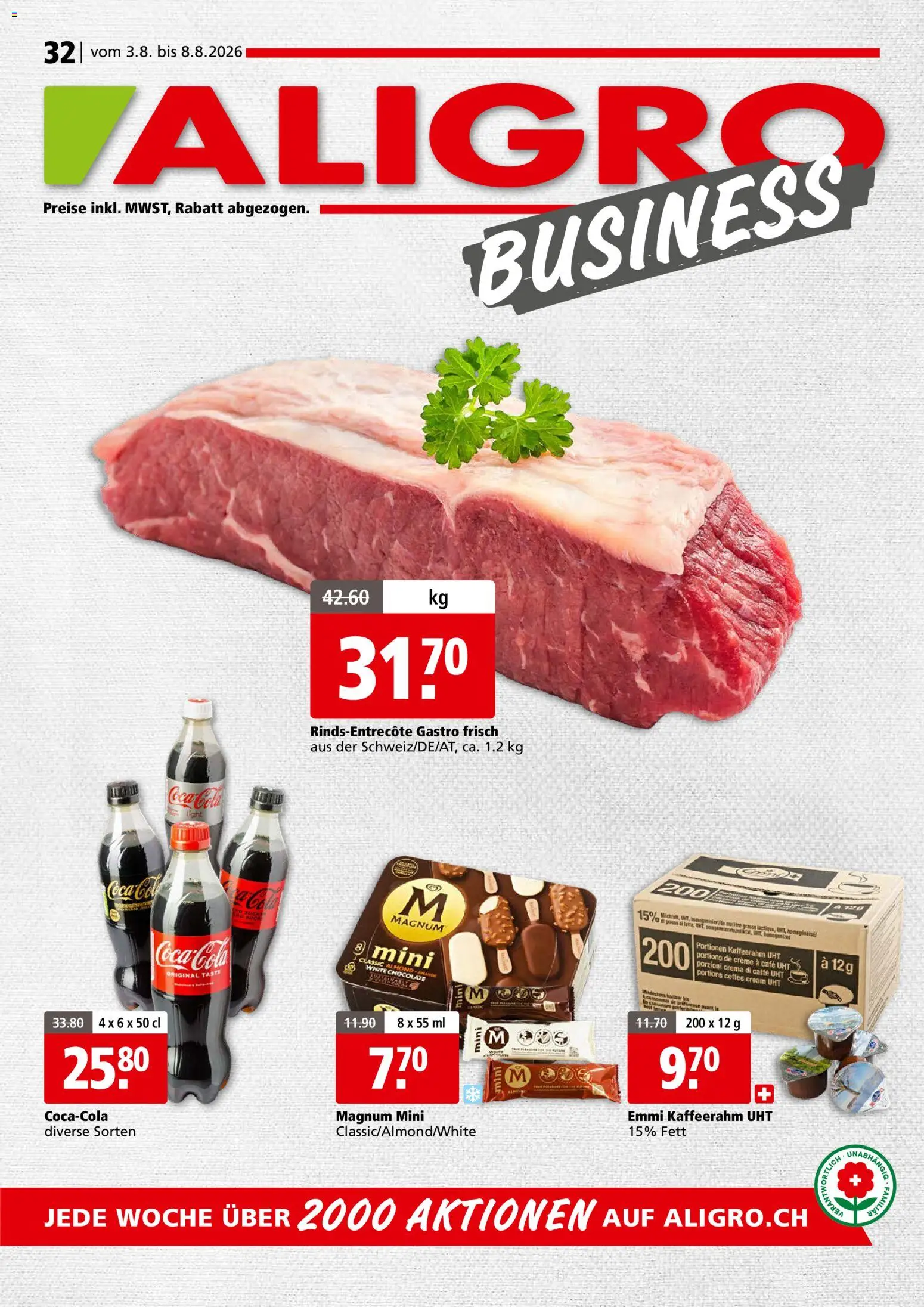 Vorschau des Merkblatts Aligro aktionen Business Chavannes, Matran, Genf, Sitten vom Shop Aligro gültig von 03.08.2026 bis 08.08.2026