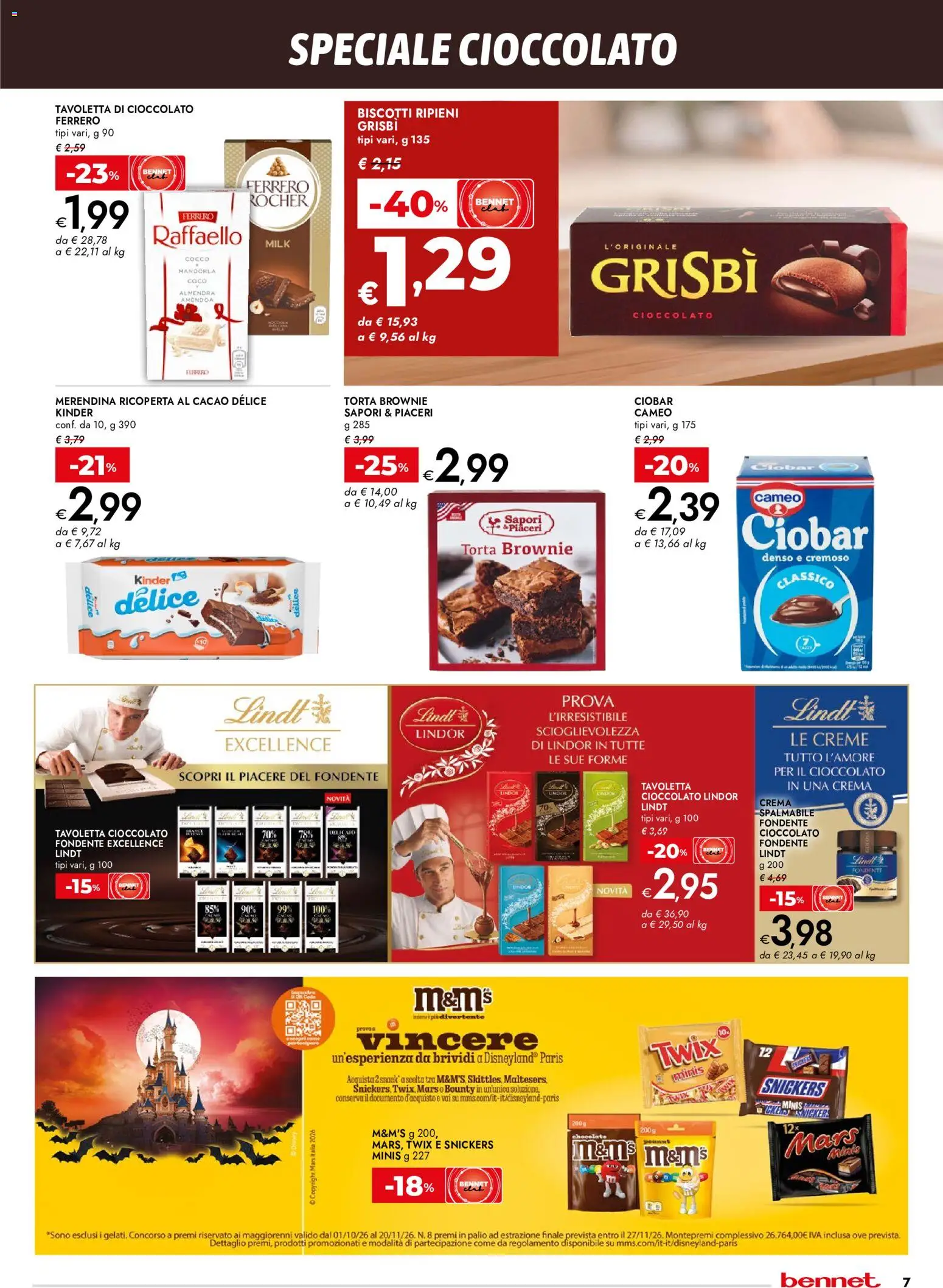 Anteprima dell'opuscolo bennet volantino Cioccolato che bontà dal negozio bennet valido da 29/10/2026 - Torta, Biscotti, Cioccolato, Cocco, Snickers, Cacao, Mandorla, Tavoletta
