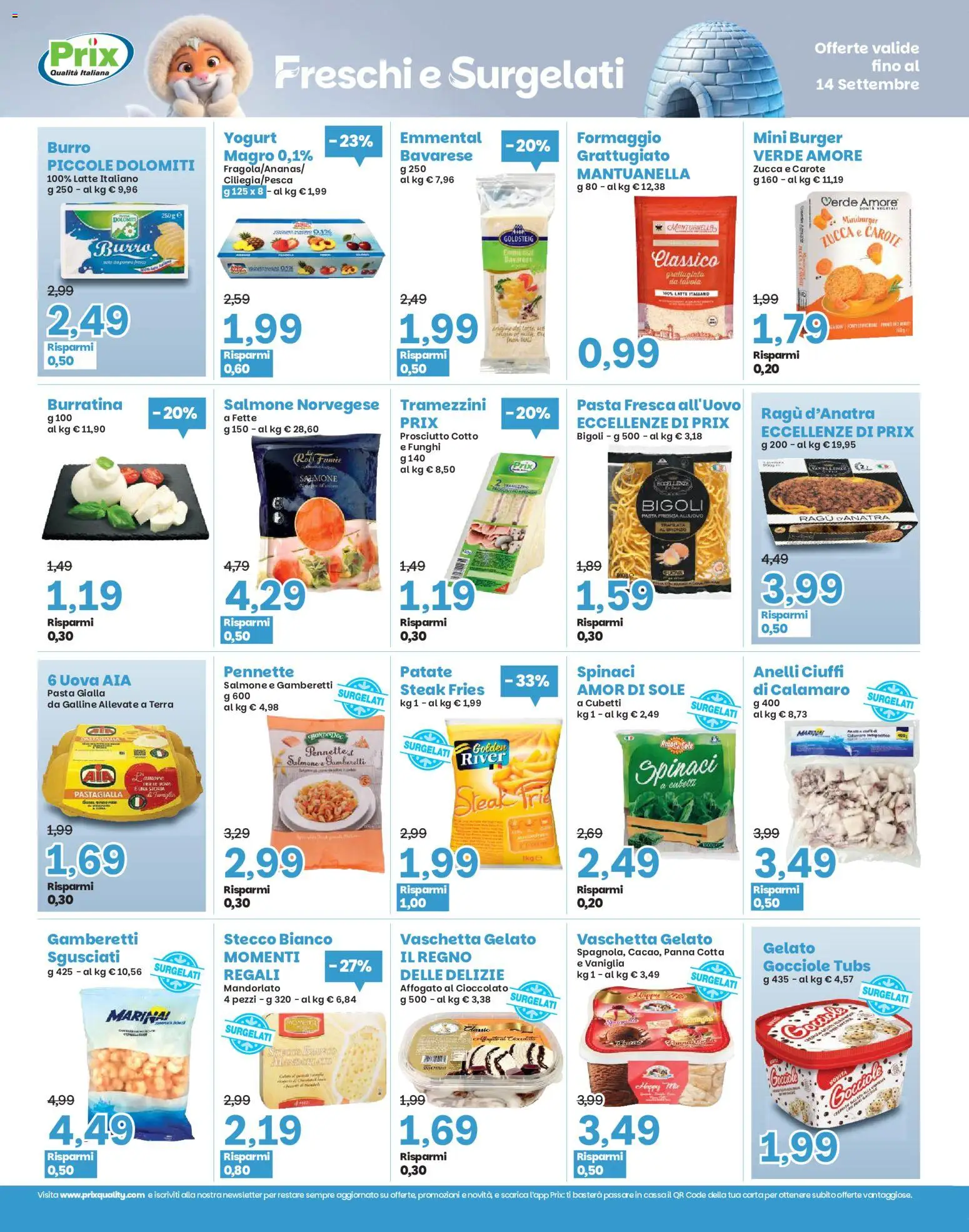 Anteprima dell'opuscolo Prix volantino Campolongo dal negozio Prix valido da 03/09/2026 - Gelato, Pasta, Zucca, Ragú, Prosciutto, Burro, Gamberetti, Vaniglia