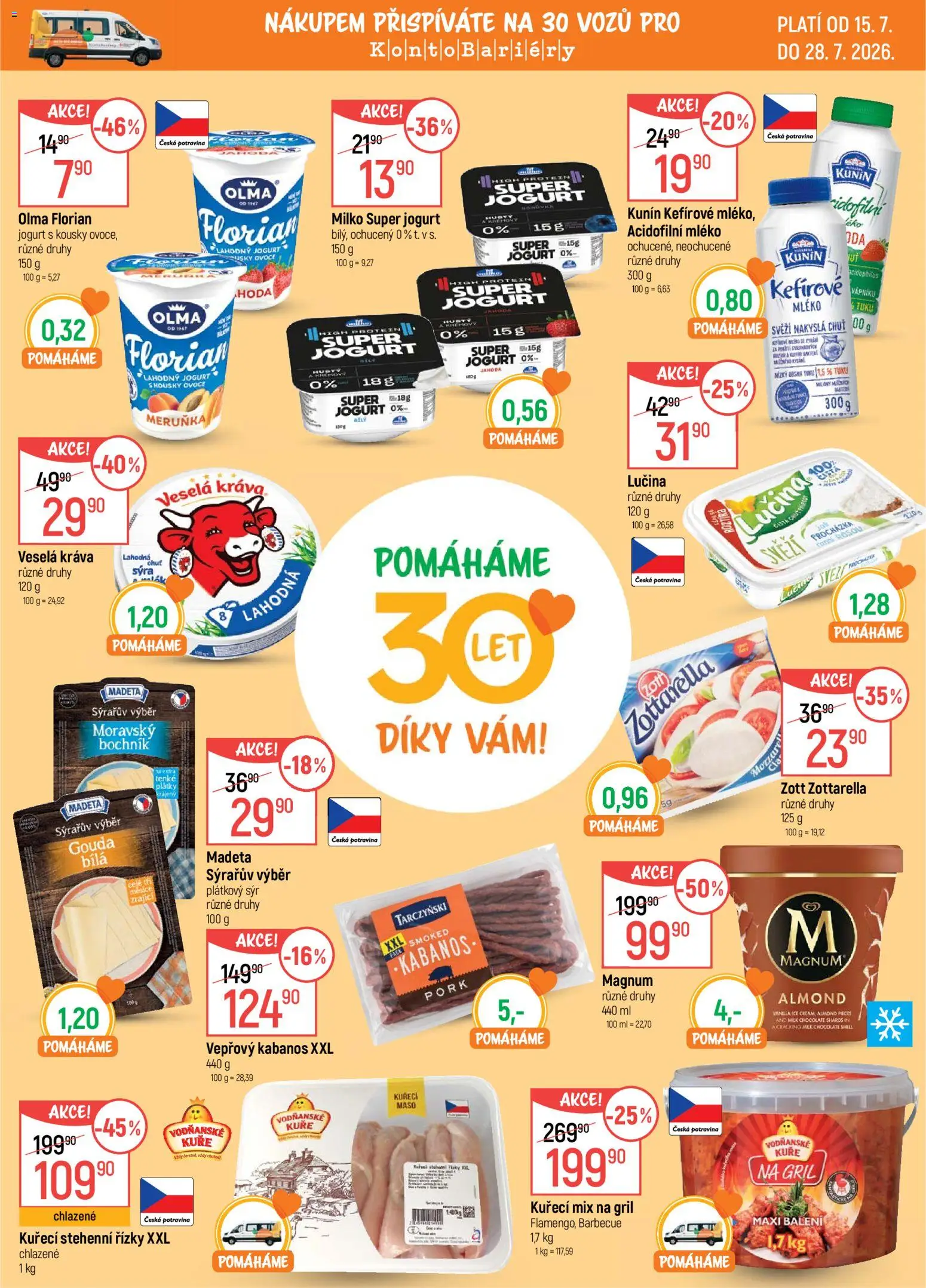Náhled nabídky: Globus Globus leták - Pomáháme 30 let platný od 15.07.2026 - Jogurt, Lučina, Kuře, Magnum, Gouda, Acidofilní mléko, Řízky, Stehenní řízky