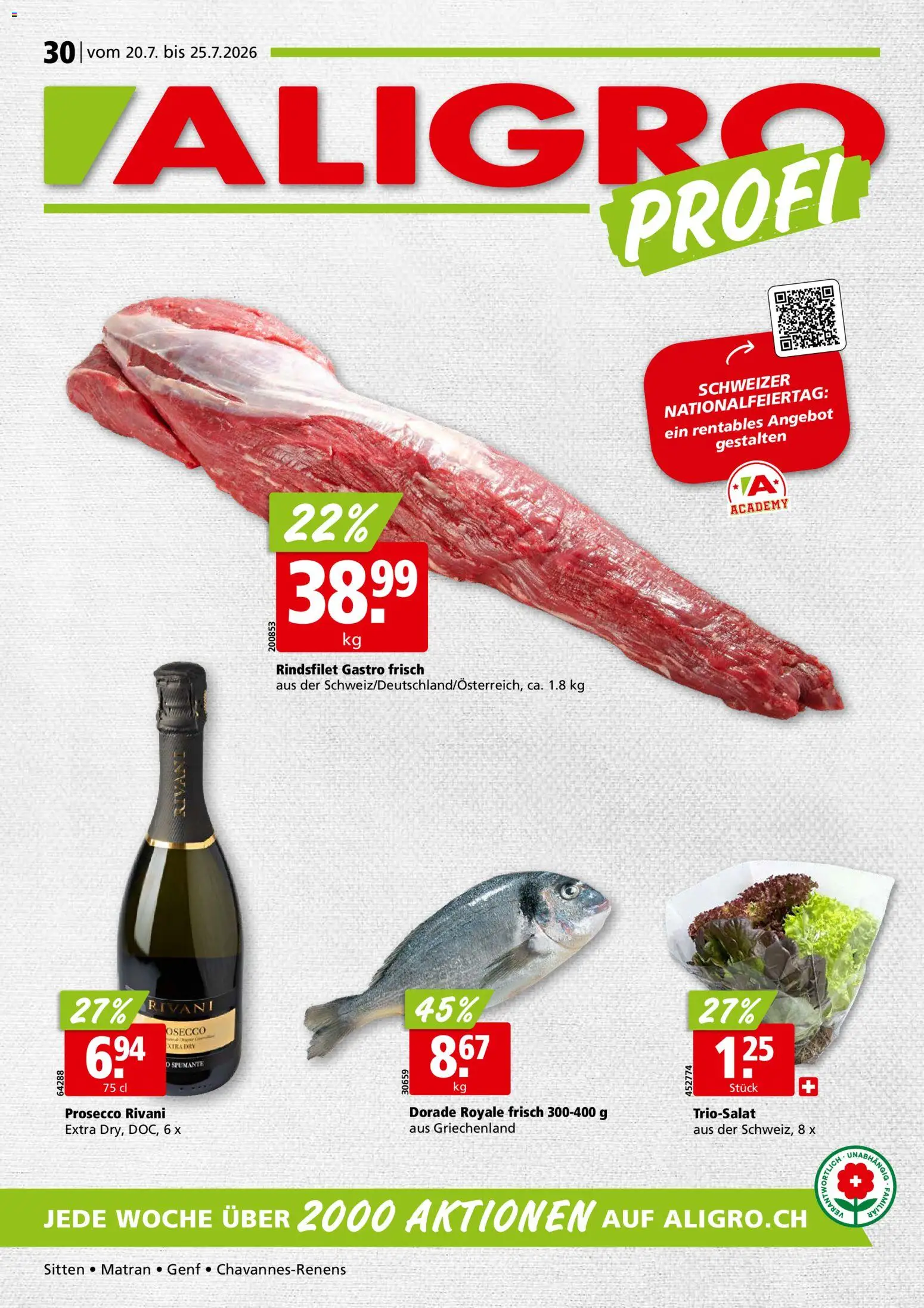 Vorschau des Merkblatts Aligro aktionen Chavannes, Matran, Genf, Sitten vom Shop Aligro gültig von 20.07.2026 bis 25.07.2026 - Prosecco