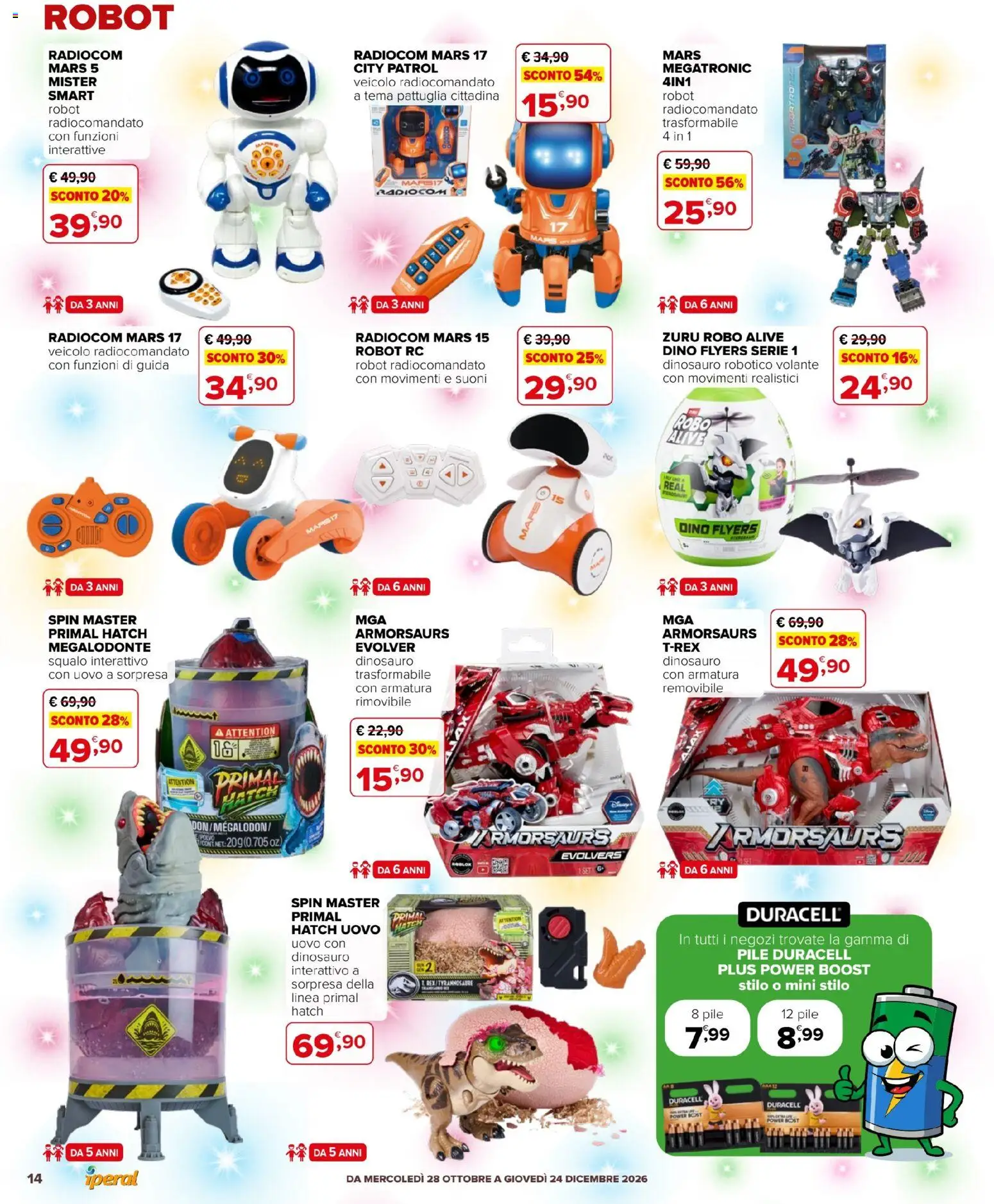 Anteprima dell'opuscolo Iperal volantino Giocattoli dal negozio Iperal valido da 28/10/2026 - Robot, Pile