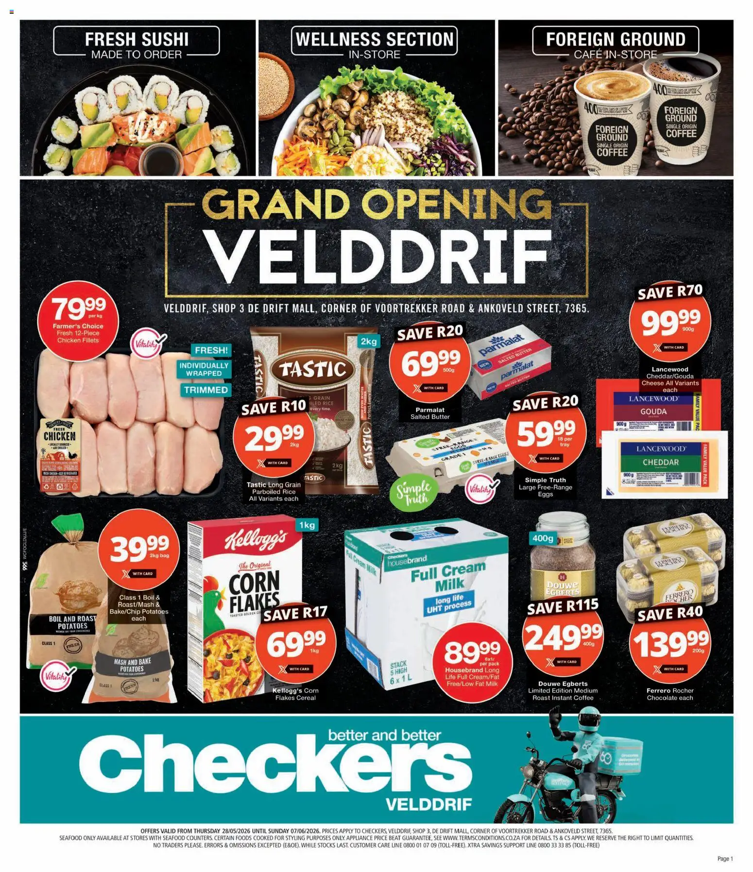 Preview of Checkers flyer valid from 28/05/2026 - Coffee, Eggs, Butter, Corn, Rice, Instant coffee, Flakes, Cheddar