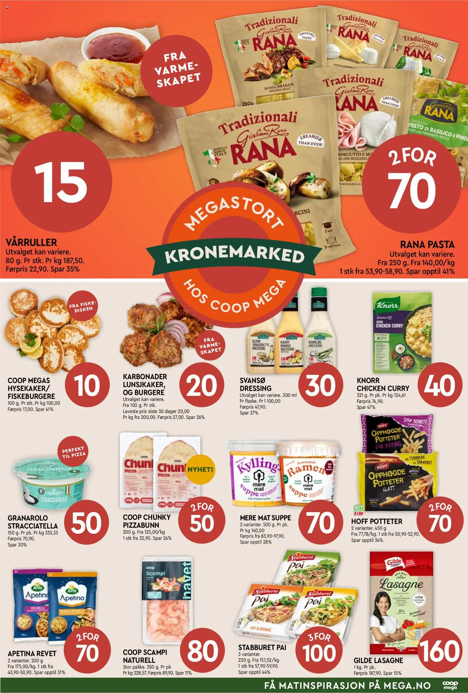 Forhåndsvis Coop Mega Mega Helg fra butikk Coop Mega gyldig fra 04/06/2026 - Pizzabunn, Pizza, Kylling, Pasta, Karbonader, Mango, Vårruller, Scampi