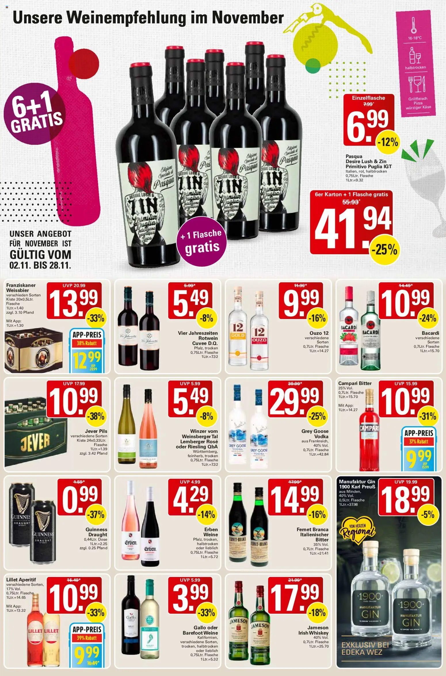 Vorschau von dem Prospekt des Geschäftes WEZ, gültig ab dem 02.11.2026 - Pizza, Gin, Bacardi, Vodka, Campari, Fernet branca, Franziskaner, Ouzo 12
