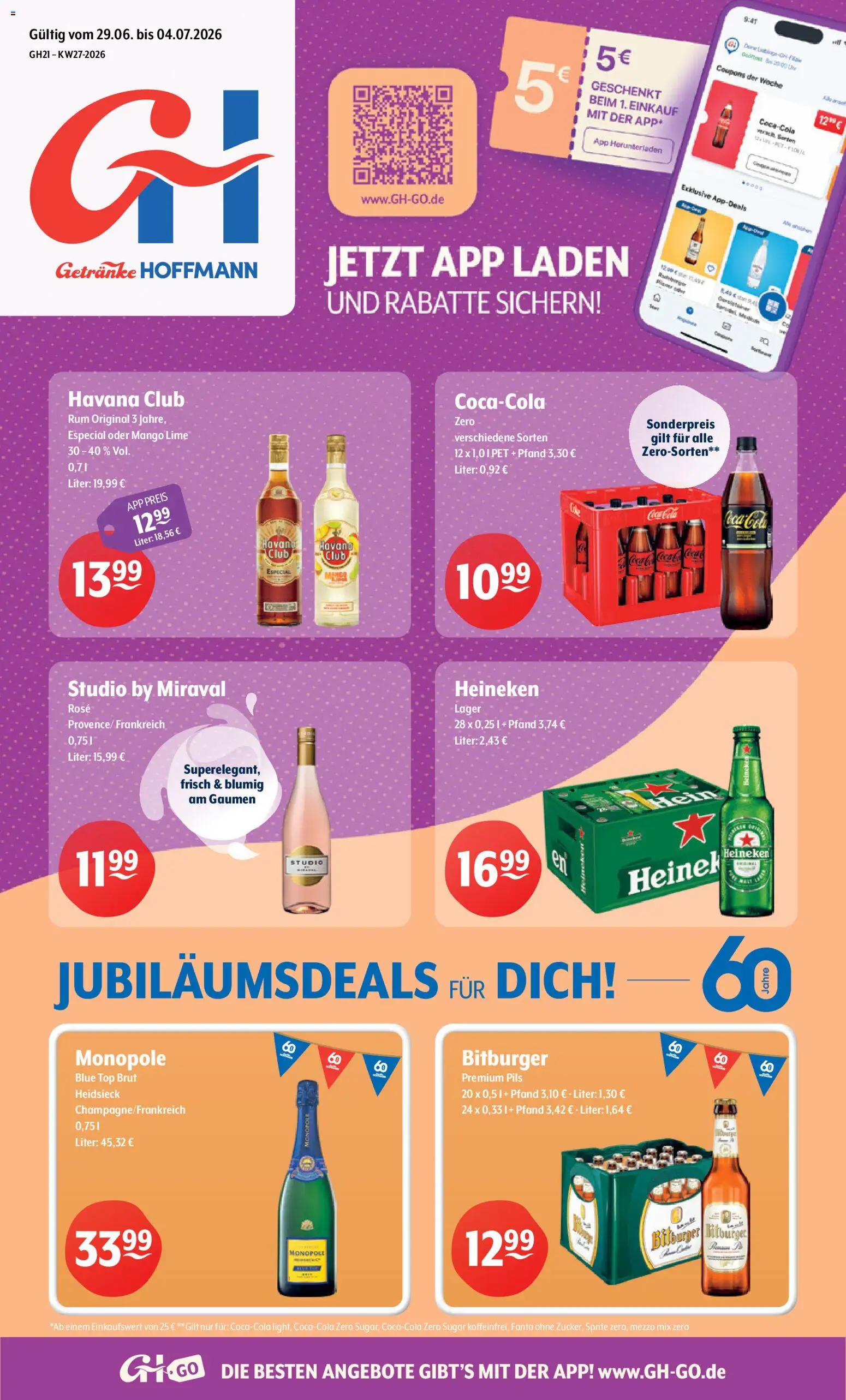 Vorschau von dem Prospekt des Geschäftes Getränke Hoffmann, gültig ab dem 29.06.2026 - Top, Havana club, Rum, Heineken, Fanta, Bitburger, Mezzo mix, Pils