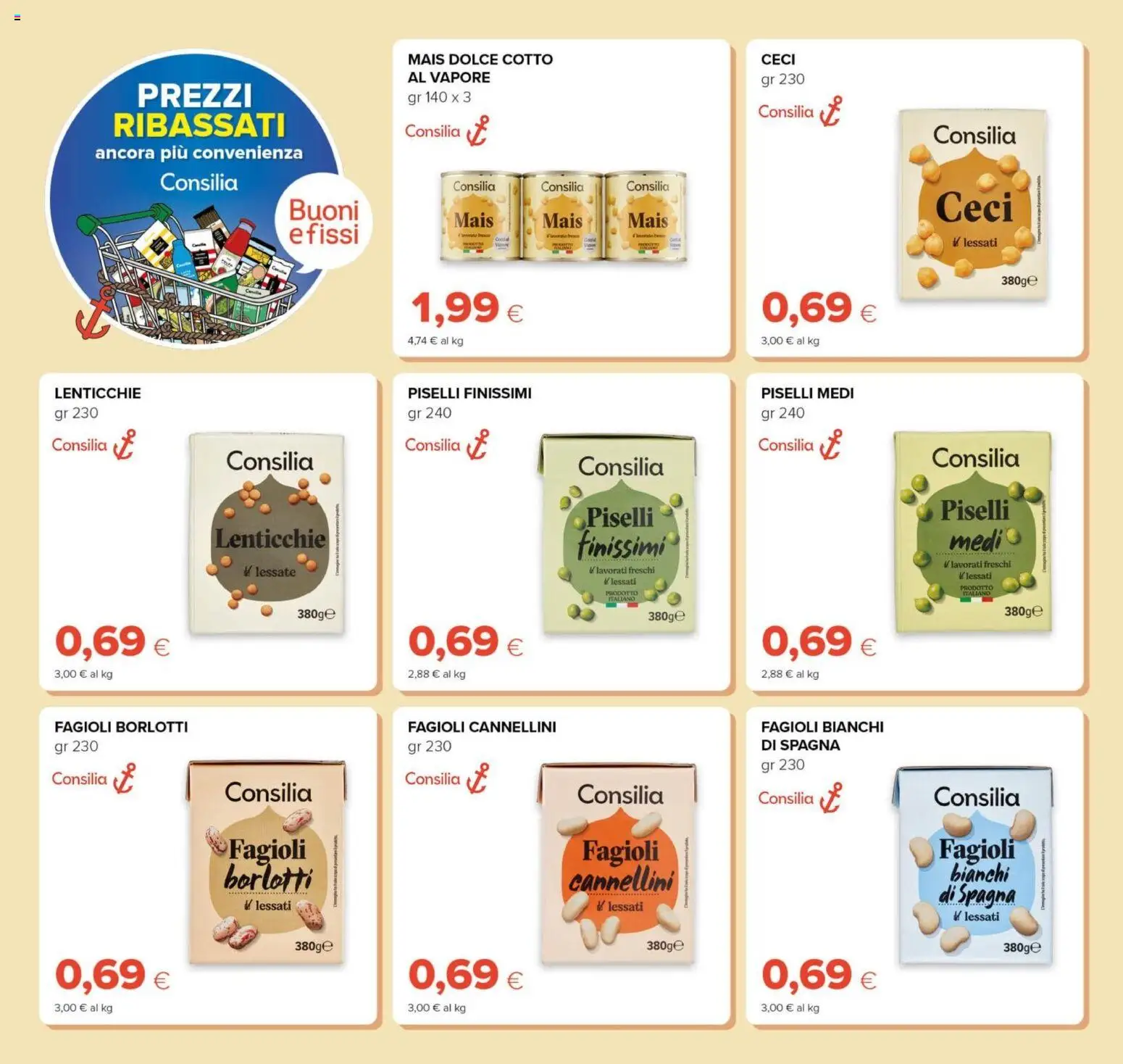 Anteprima dell'opuscolo Oasi volantino Prezzi Ribassati dal negozio Oasi valido da 21/08/2026 - Fagioli, Piselli, Lenticchie, Ceci, Mais, Cannellini