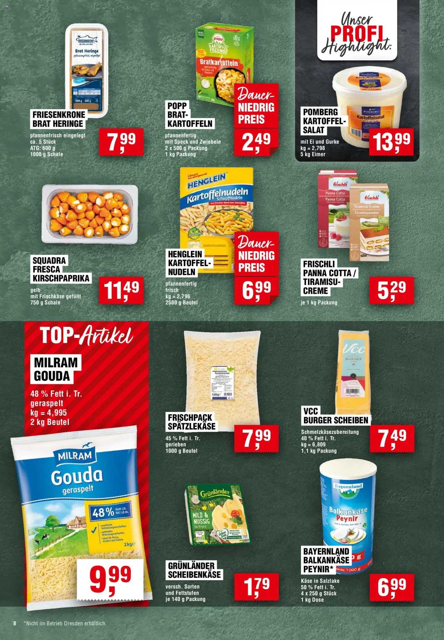 Vorschau von dem Prospekt des Geschäftes Handelshof, gültig ab dem 12.11.2026 - Burger, Käse, Nudeln, Kartoffeln, Gouda, Creme, Milram, Grunlander