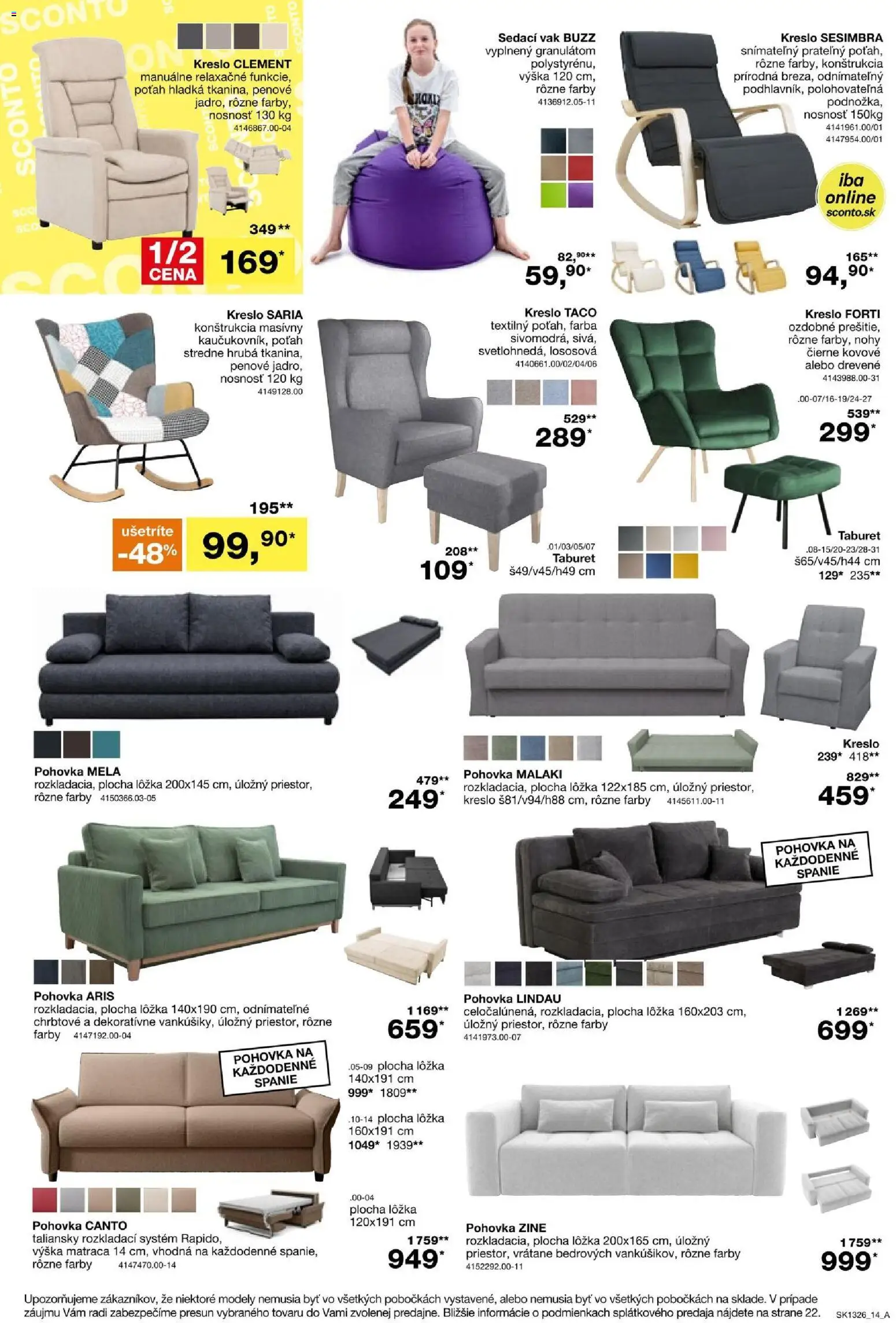 Náhľad Sconto nábytok letáku platného od 14.10.2026 - Kreslo, Pohovka, Sedací vak, Taburet