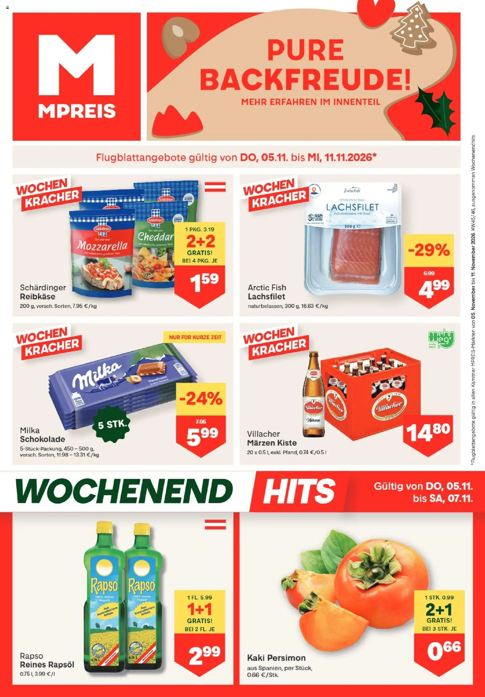 Vorschau der Angebote: MPREIS MPREIS Dellach im Drautal gültig ab 05.11.2026 - Schokolade, Kaki, Rapsöl, Lachsfilet