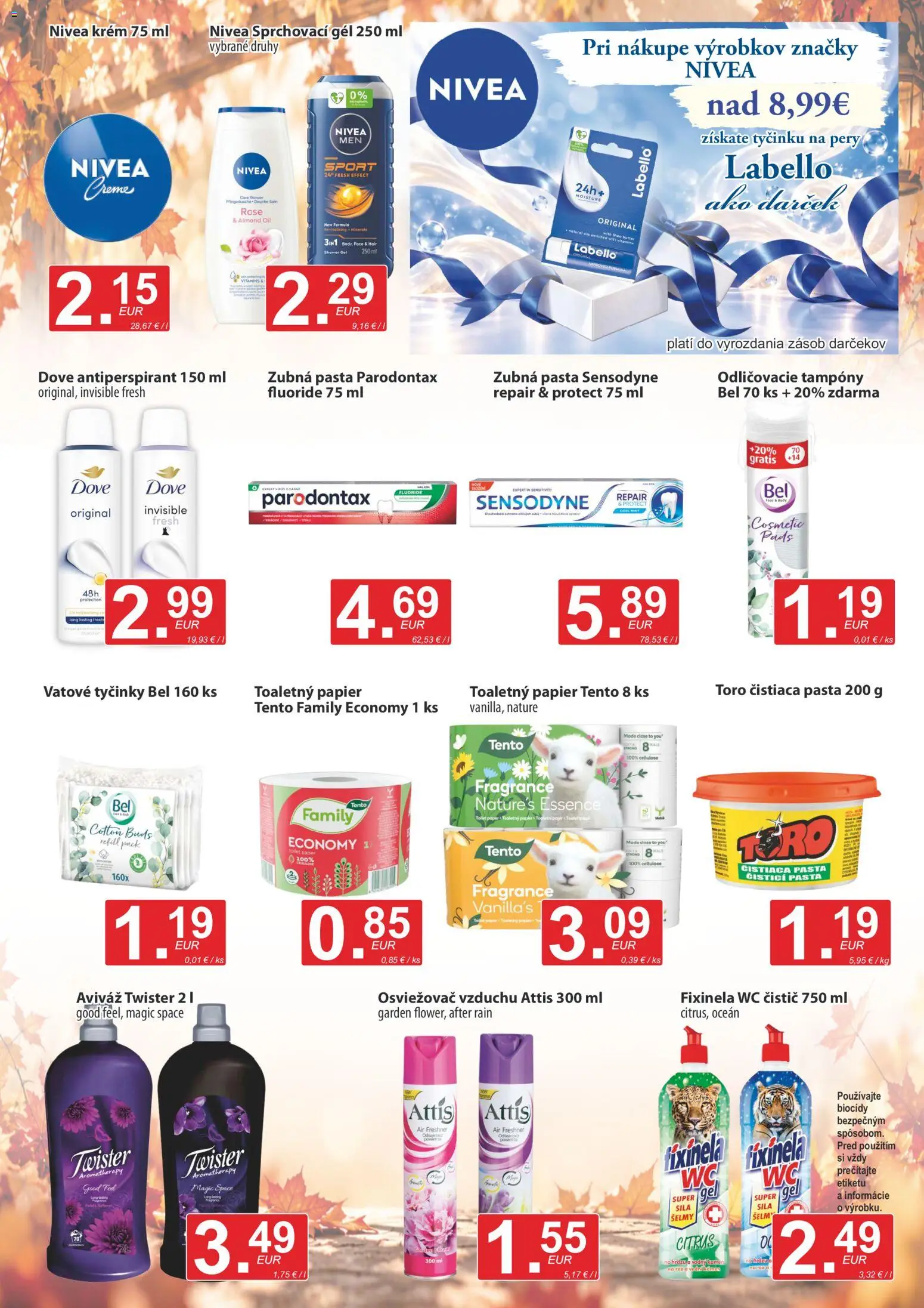 Náhľad CBA Verex letáku platného od 15.10.2026 - Wc, Nivea, Toaletný papier, Osviežovač vzduchu, Antiperspirant, Aviváž, Zubná pasta, Krém