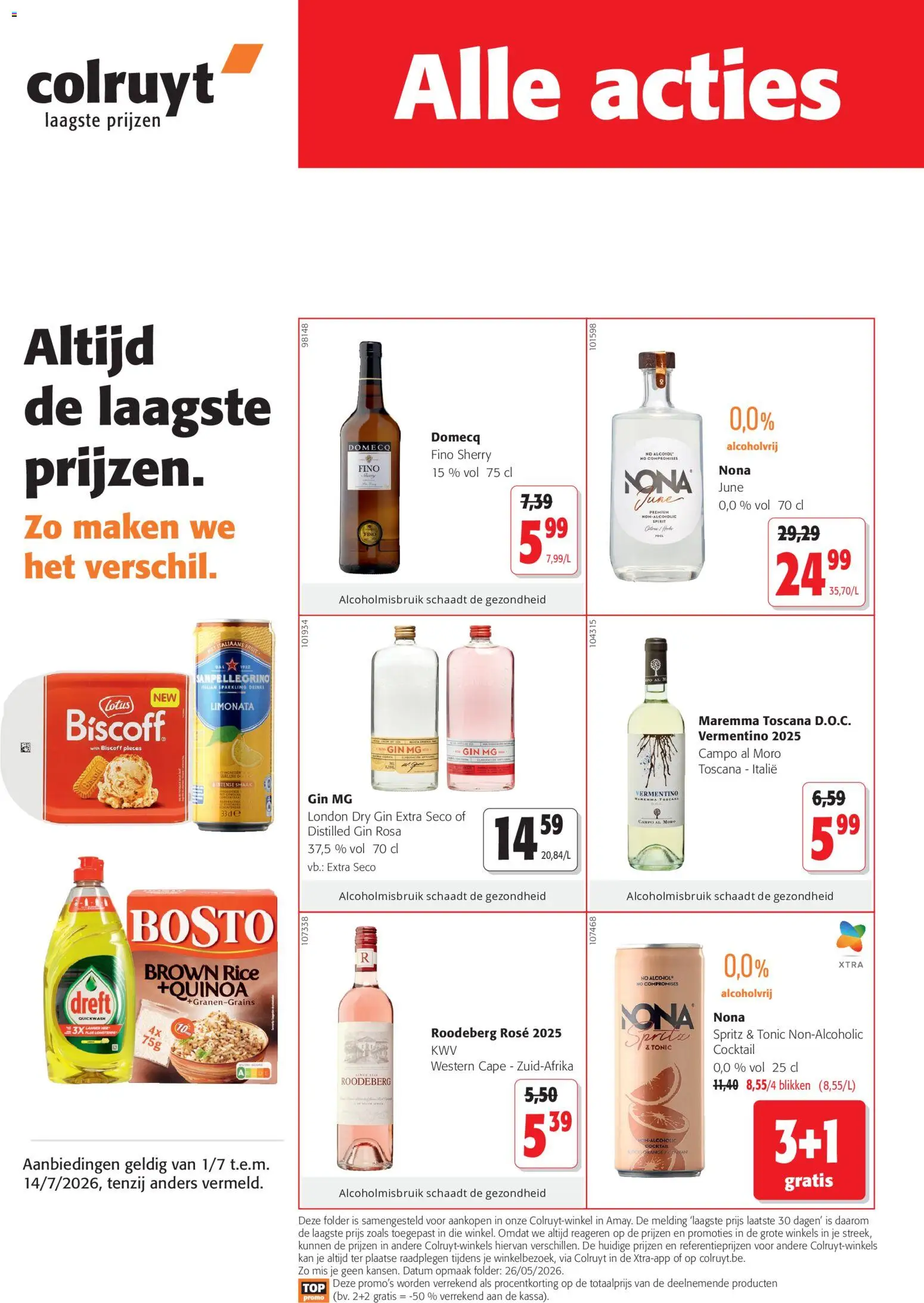 Voorbeeld van Colruyt Folder van winkel Colruyt geldig vanaf 01/07/2026 - Lotus, Quinoa, Fruit, Tonic, Gin, Kan