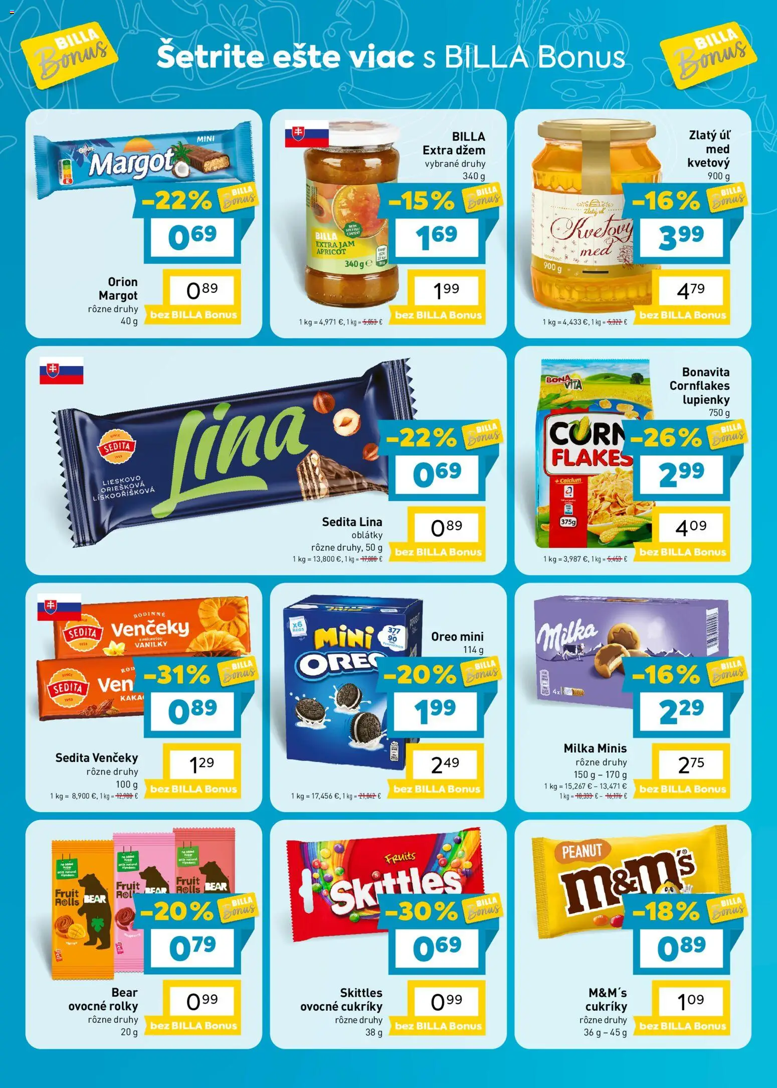 Náhľad Billa letáku platného od 14.10.2026 - Med, Milka, Oreo, Cornflakes, Venčeky, Cukríky, Oblátky, Džem