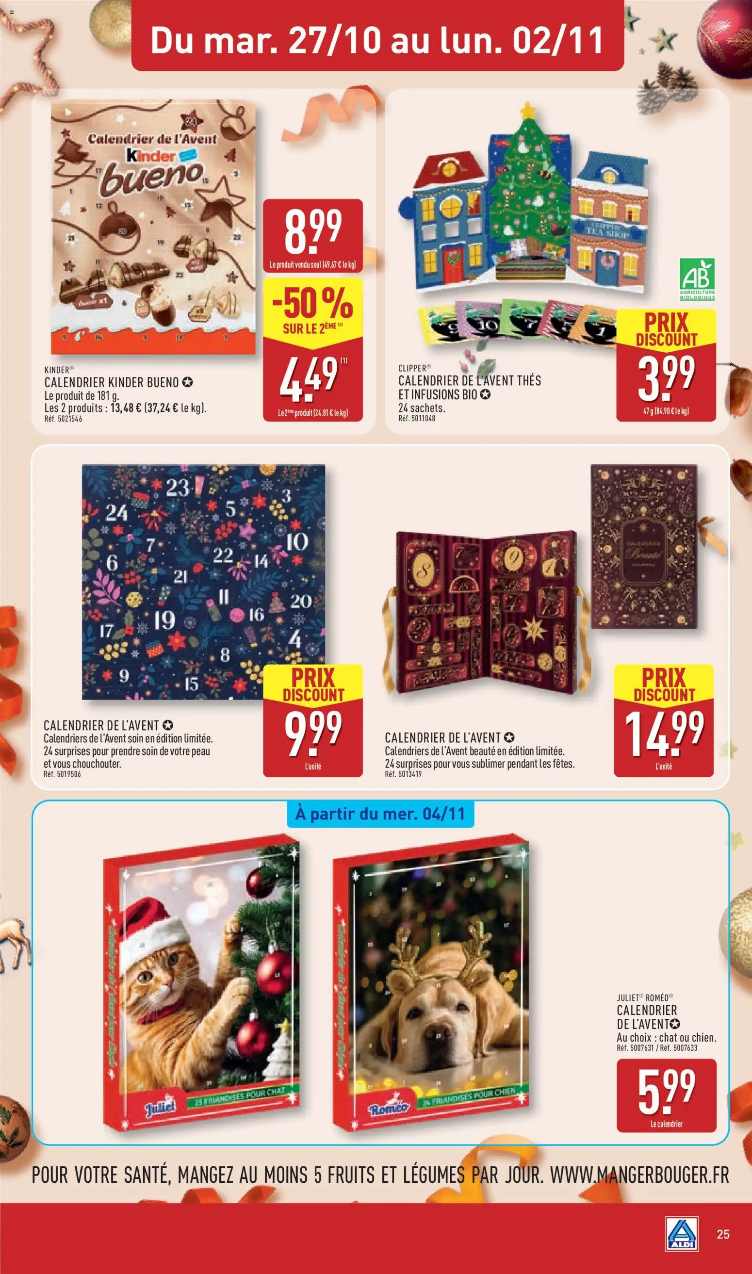 Prévisualisation de Aldi catalogue du magasin Aldi formulaire valide 03/11/2026 - Calendrier, Fruits, Kinder Bueno, Clipper, Calendrier de l'Avent thés, Calendrier de l'avent, Calendrier Kinder, Calendrier de l'avent kinder