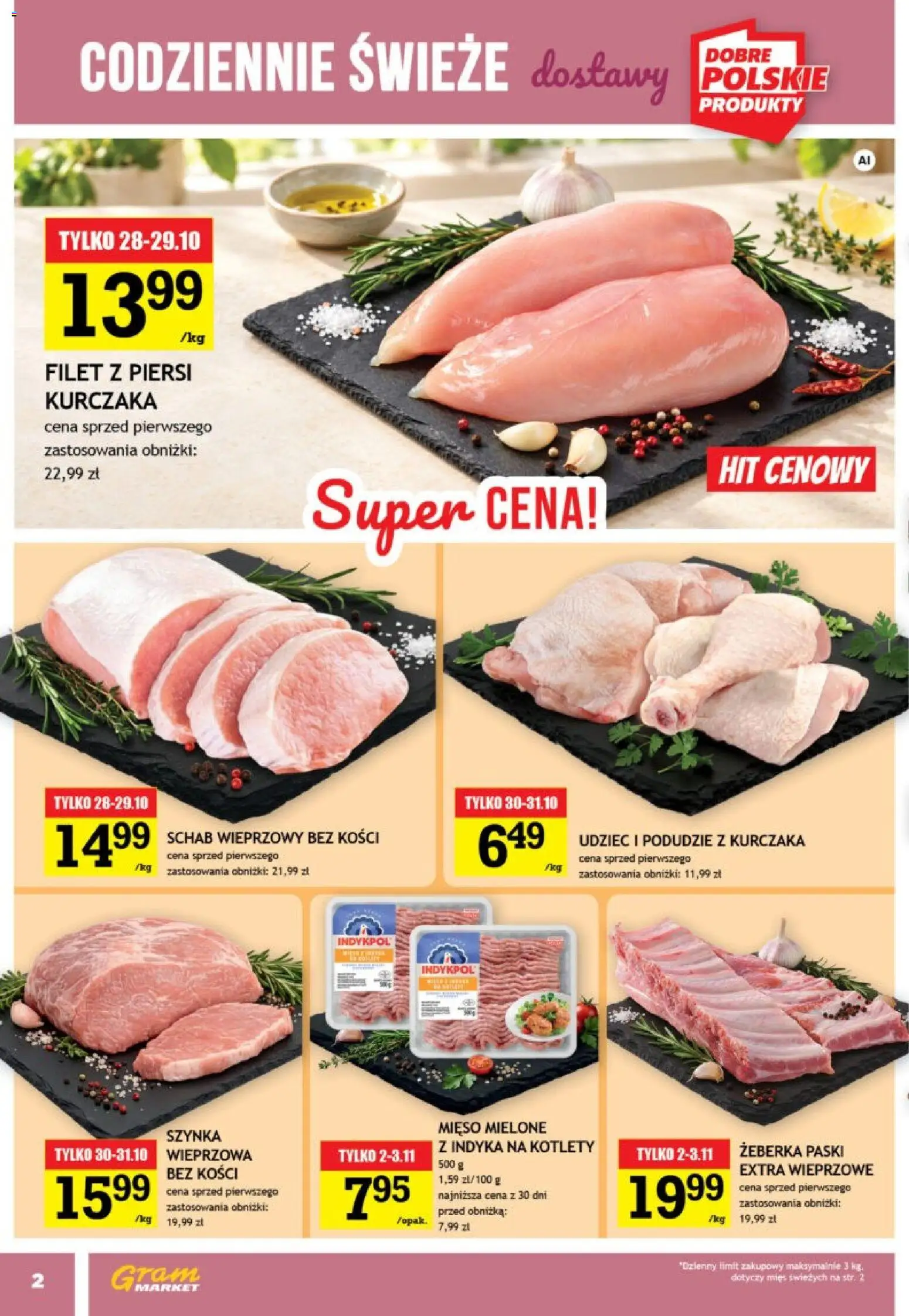 Pogląd gazetki "Gram Market gazetka" ze sklepu Gram Market ważnej od 28.10.2026 - Mięso, Schab, Żeberka, Piersi, Mięso mielone, Kotlety, Filet z piersi kurczaka, Schab wieprzowy
