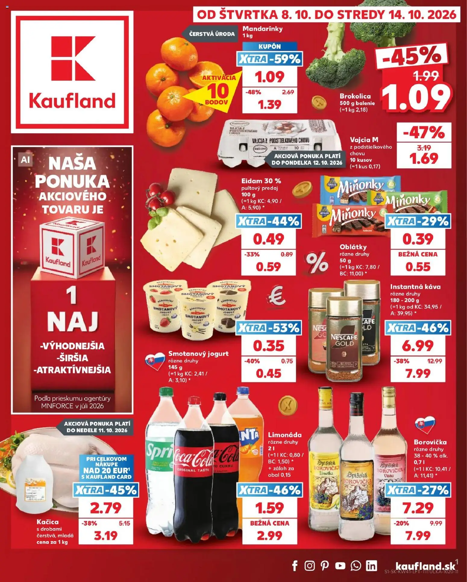 Náhľad Kaufland letáku platného od 08.10.2026 - Vajcia, Brokolica, Jogurt, Cola, Nescafé Gold, Eidam, Oblátky, Smotanový jogurt