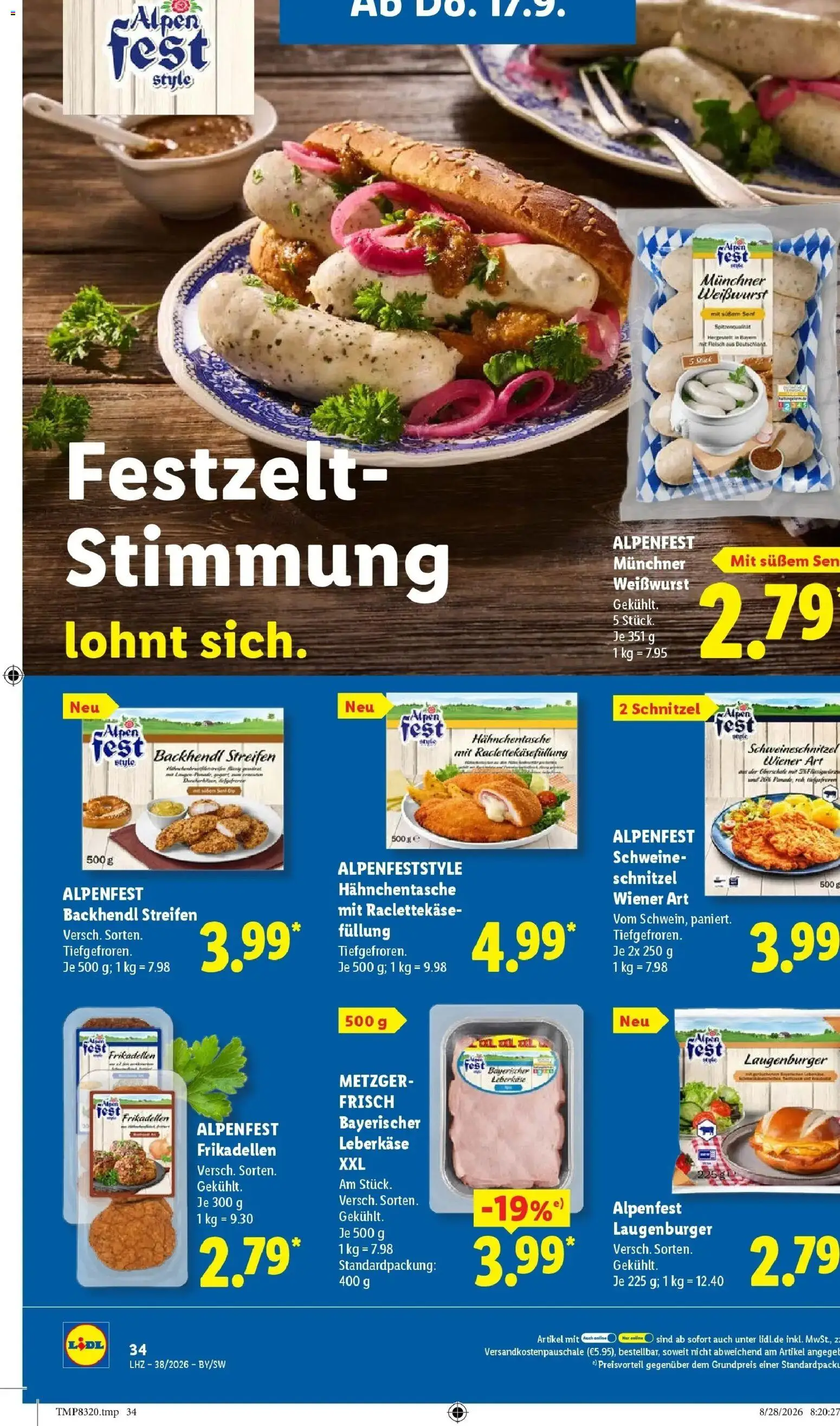 Vorschau von dem Prospekt des Geschäftes Lidl, gültig ab dem 14.09.2026 - Burger, Schnitzel, Fleisch, Weißwurst, Burger bun, Leberkase, Raclettekäse