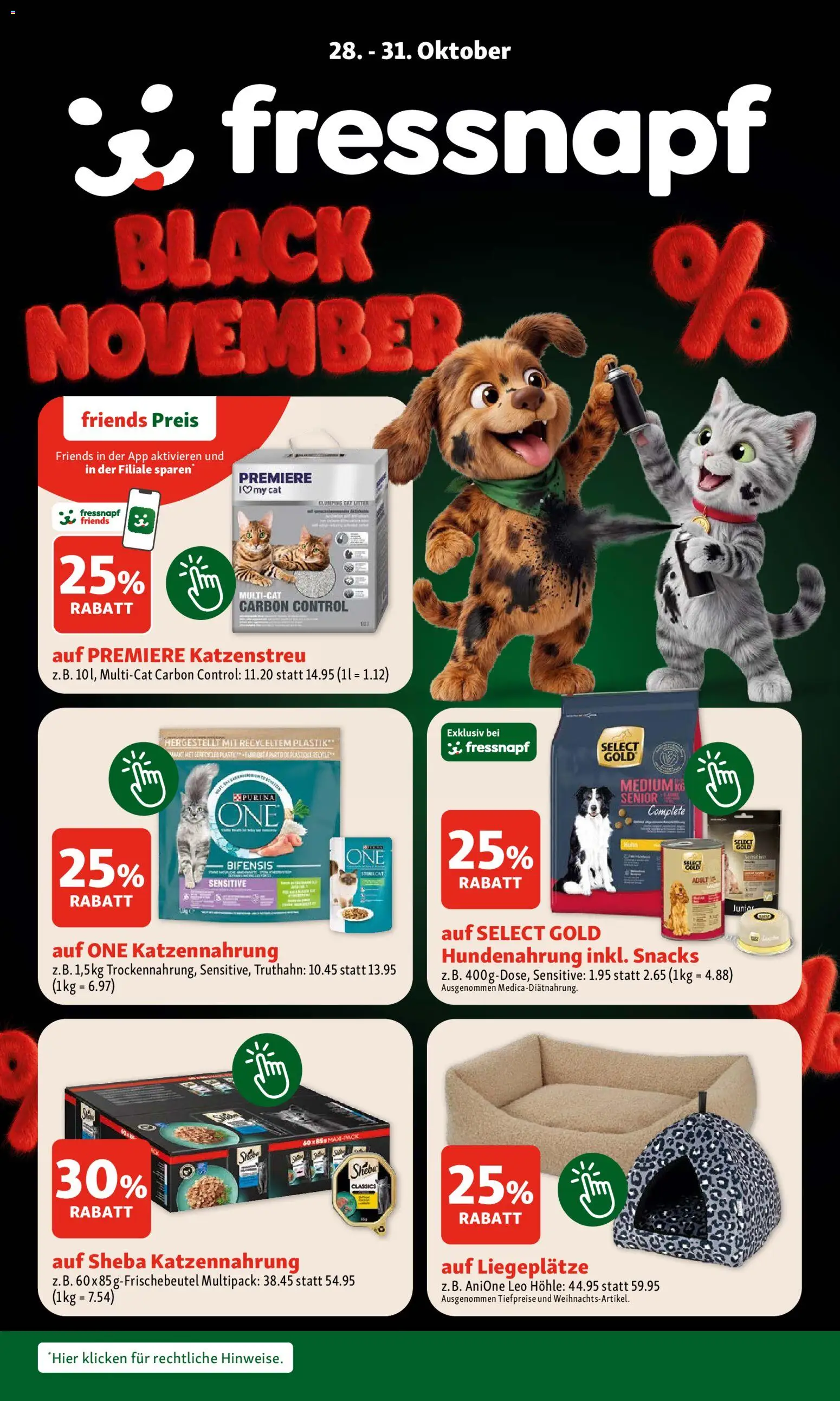 Vorschau des Merkblatts Fressnapf Black November vom Shop Fressnapf gültig von 28.10.2026 bis 31.10.2026 - Snacks, Met, Katzenstreu