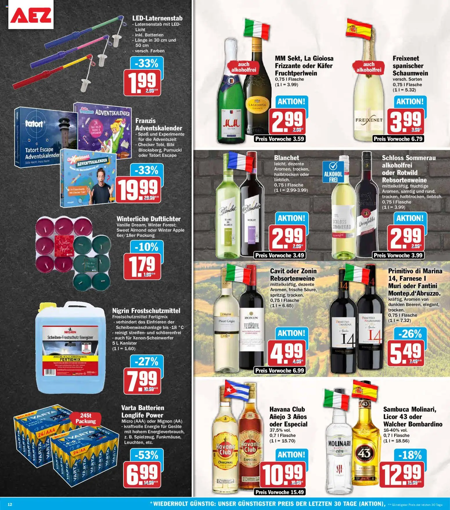 Vorschau von dem Prospekt des Geschäftes AEZ, gültig ab dem 02.11.2026 - Apple, Batterien, Alkohol, Havana club, Sambuca, Vanille, Freixenet