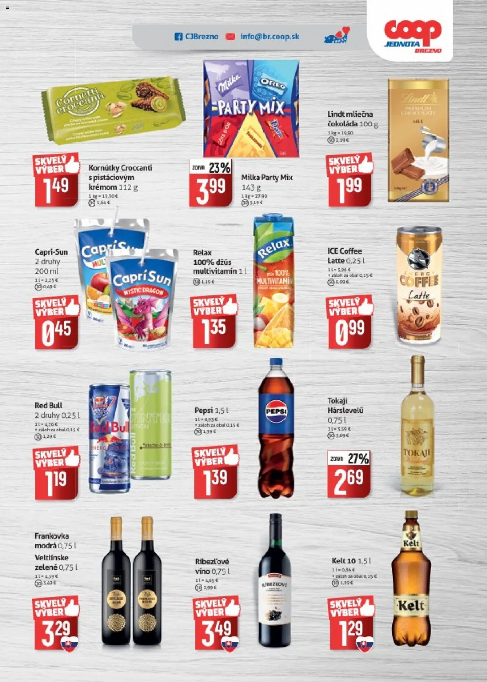 Náhľad COOP Jednota letáku platného od 14.10.2026 - Víno, Red Bull, Čokoláda, Lindt, Milka, Merci, Pepsi, Multivitamín