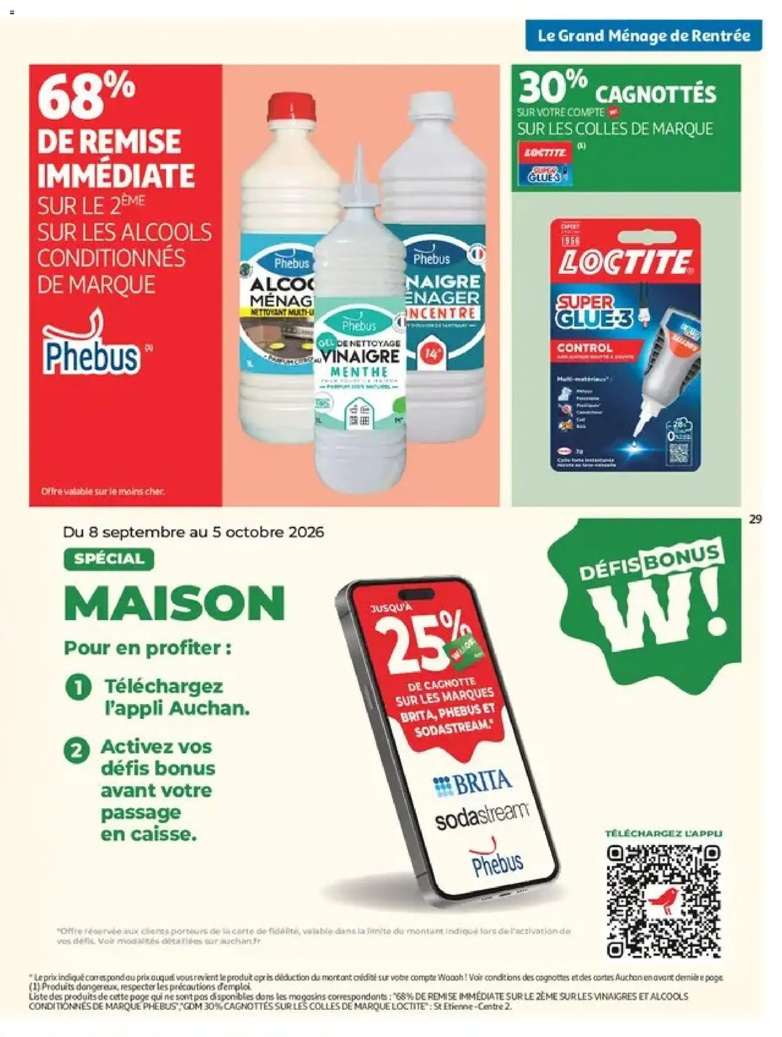 Prévisualisation de Auchan Ménage rentrée hypers du magasin Auchan formulaire valide 08/09/2026 - Sodastream, Menthe, Alcool ménager, Alcools, Bouteille, Vinaigre, Alcool