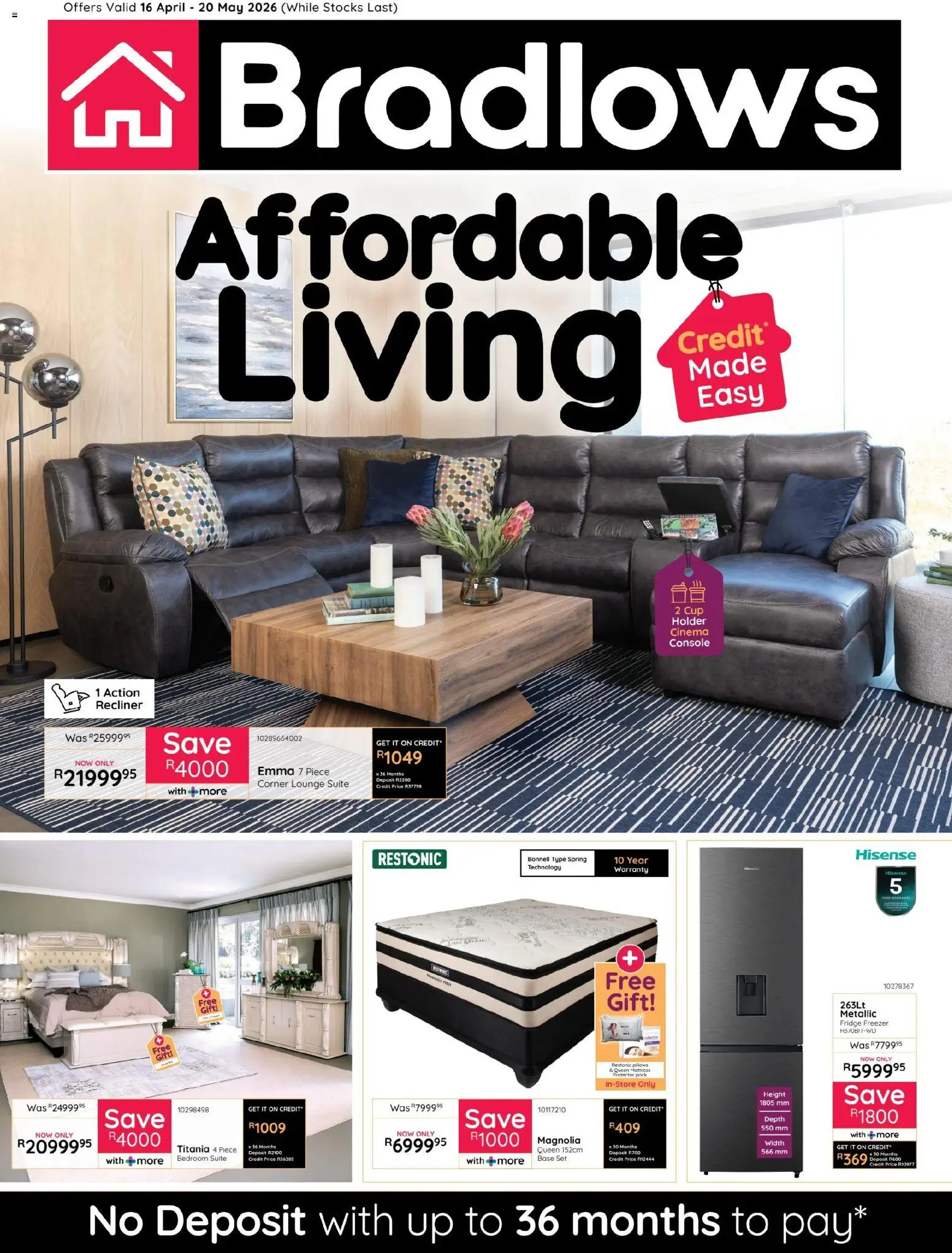 Preview of Bradlows flyer valid from 16/04/2026 - Fridge, Mattress, Lounge suite, Freezer