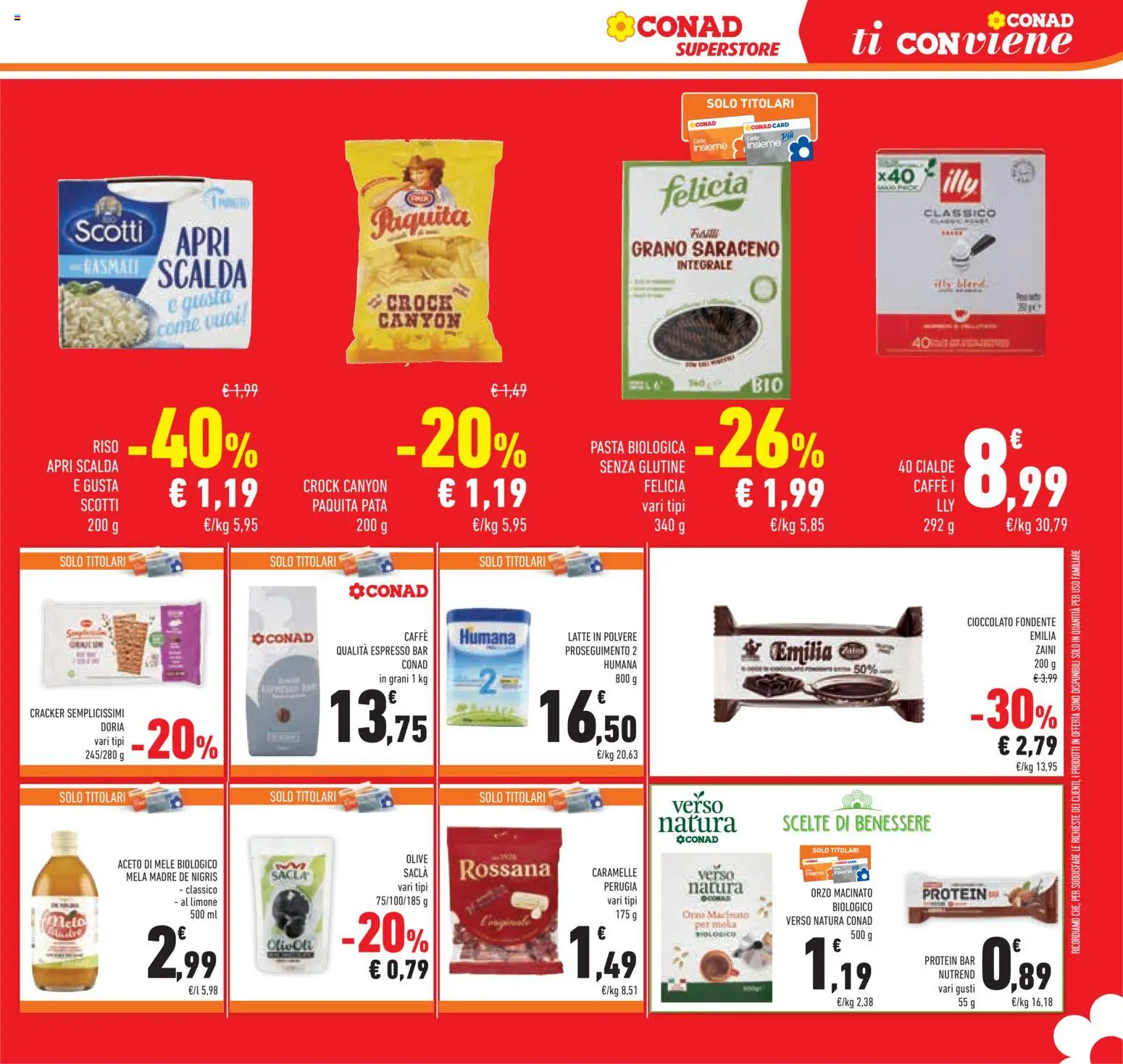 Anteprima dell'opuscolo Conad volantino Superstore Lombardia dal negozio Conad valido da 07/10/2026 - Pasta, Senza glutine, Cioccolato, Illy, Cracker, Olive, Latte in polvere, Macinato
