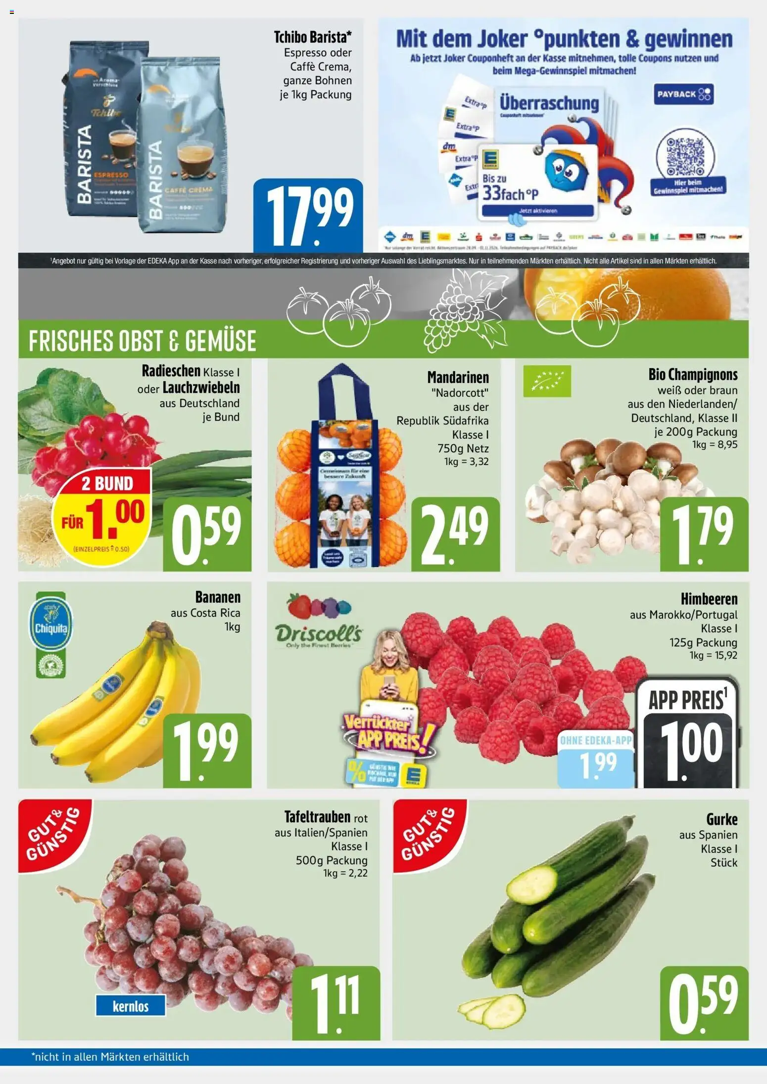 Vorschau von dem Prospekt des Geschäftes E xpress, gültig ab dem 12.10.2026 - Gemüse, Himbeeren, Bananen, Obst, Champignons, Mandarinen