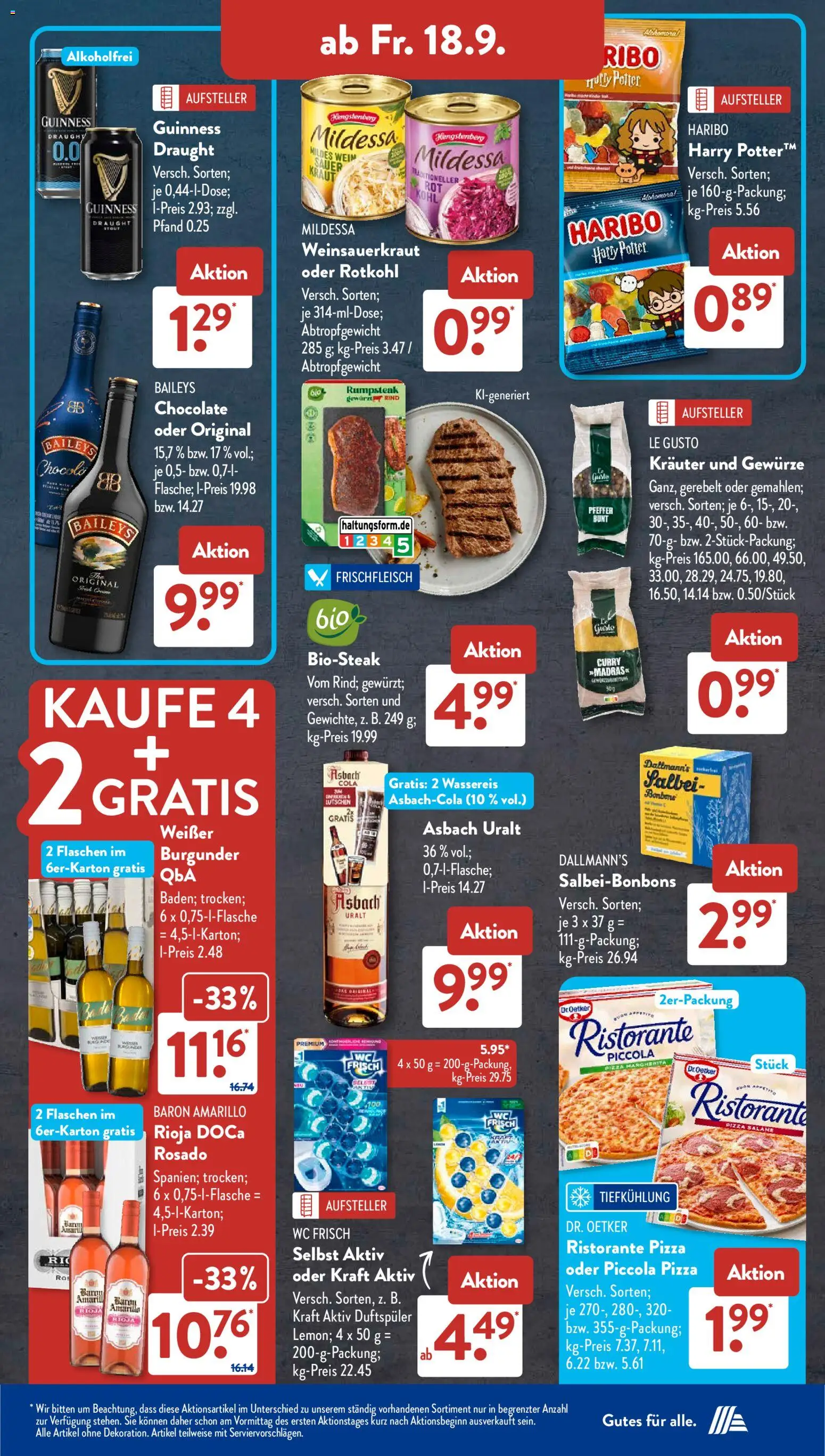 Vorschau von dem Prospekt des Geschäftes Aldi Süd, gültig ab dem 14.09.2026 - Pizza, Cola, Gewürze, Baileys, Rotkohl, Ristorante, Pfeffer, Wc frisch