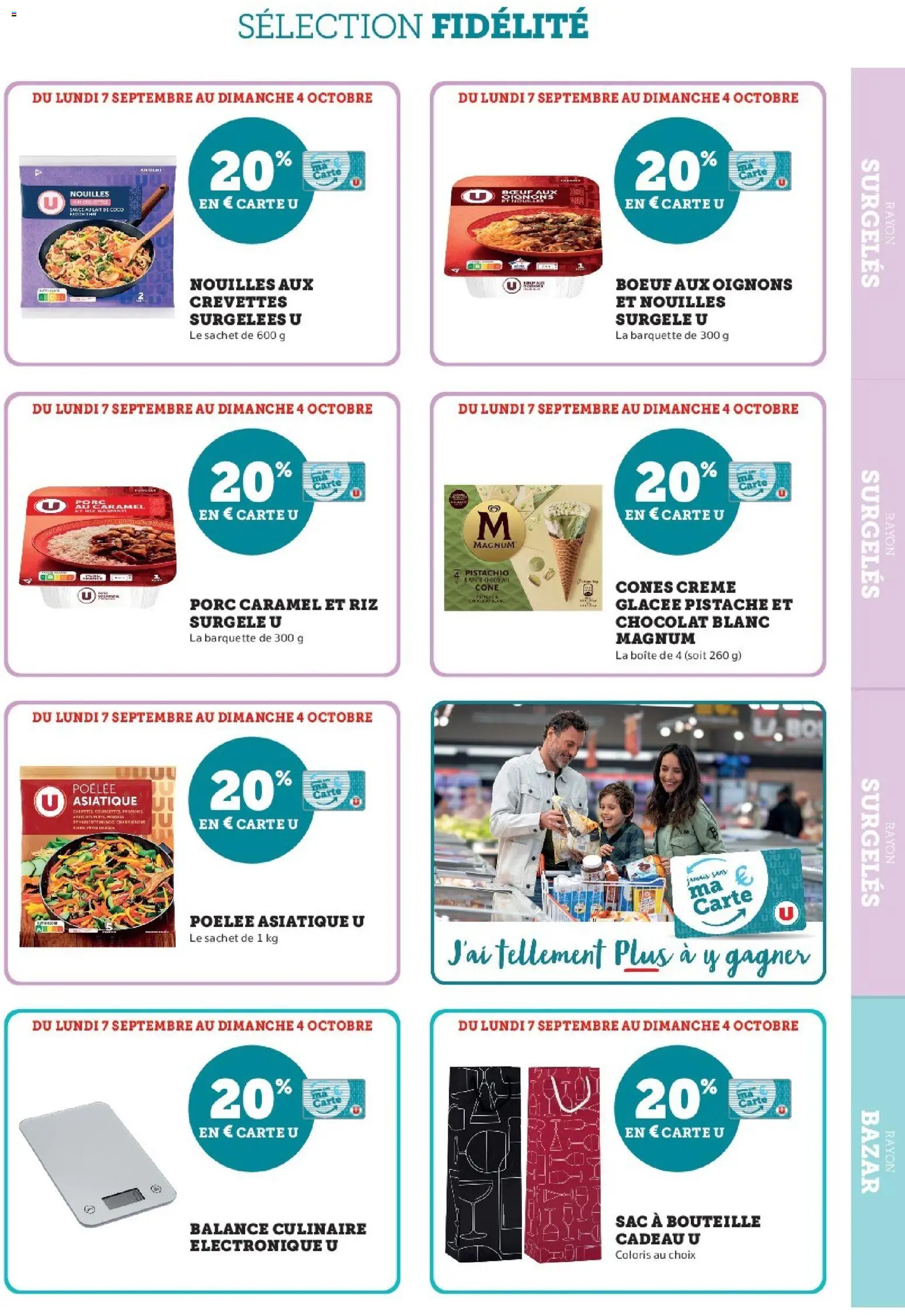 Prévisualisation de Super U - Ma sélection Carte U Septembre du magasin Super U formulaire valide 07/09/2026 - Coco, Chocolat, Magnum, Oignons, Crème, Porc, Crevettes, Balance culinaire