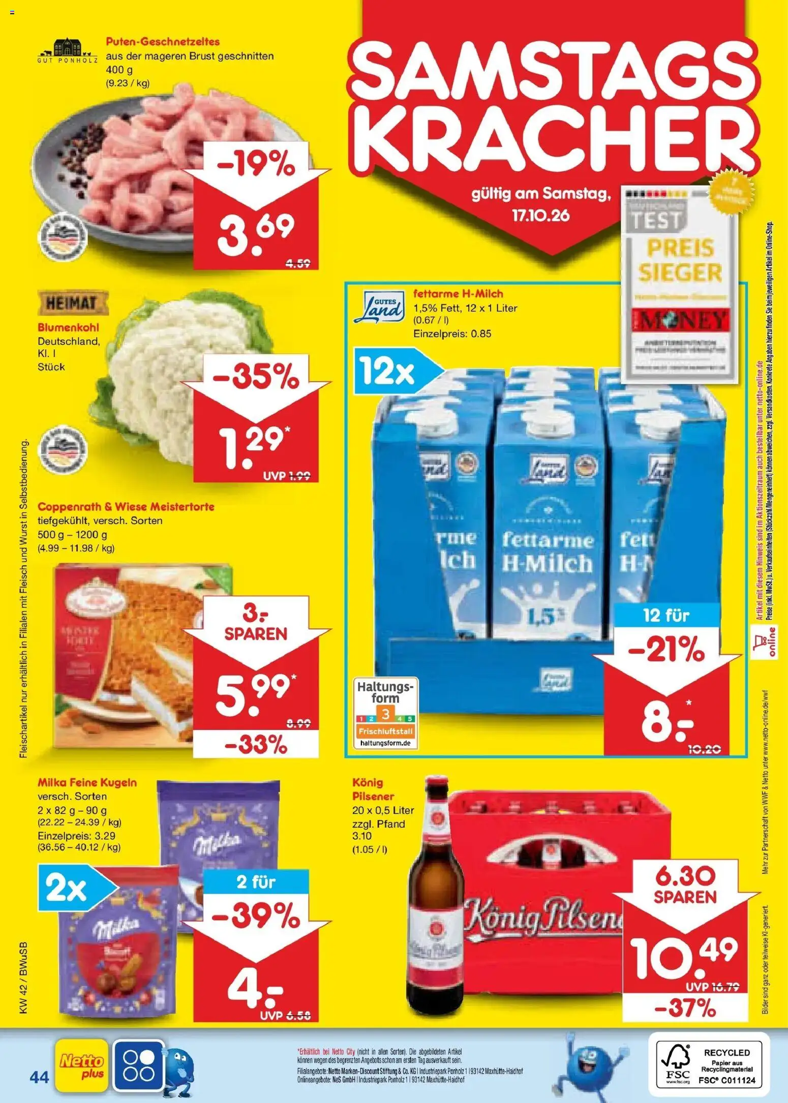 Vorschau von dem Prospekt des Geschäftes Netto Marken-Discount, gültig ab dem 12.10.2026 - Bilder, Wurst, Blumenkohl, Fleisch, Milka