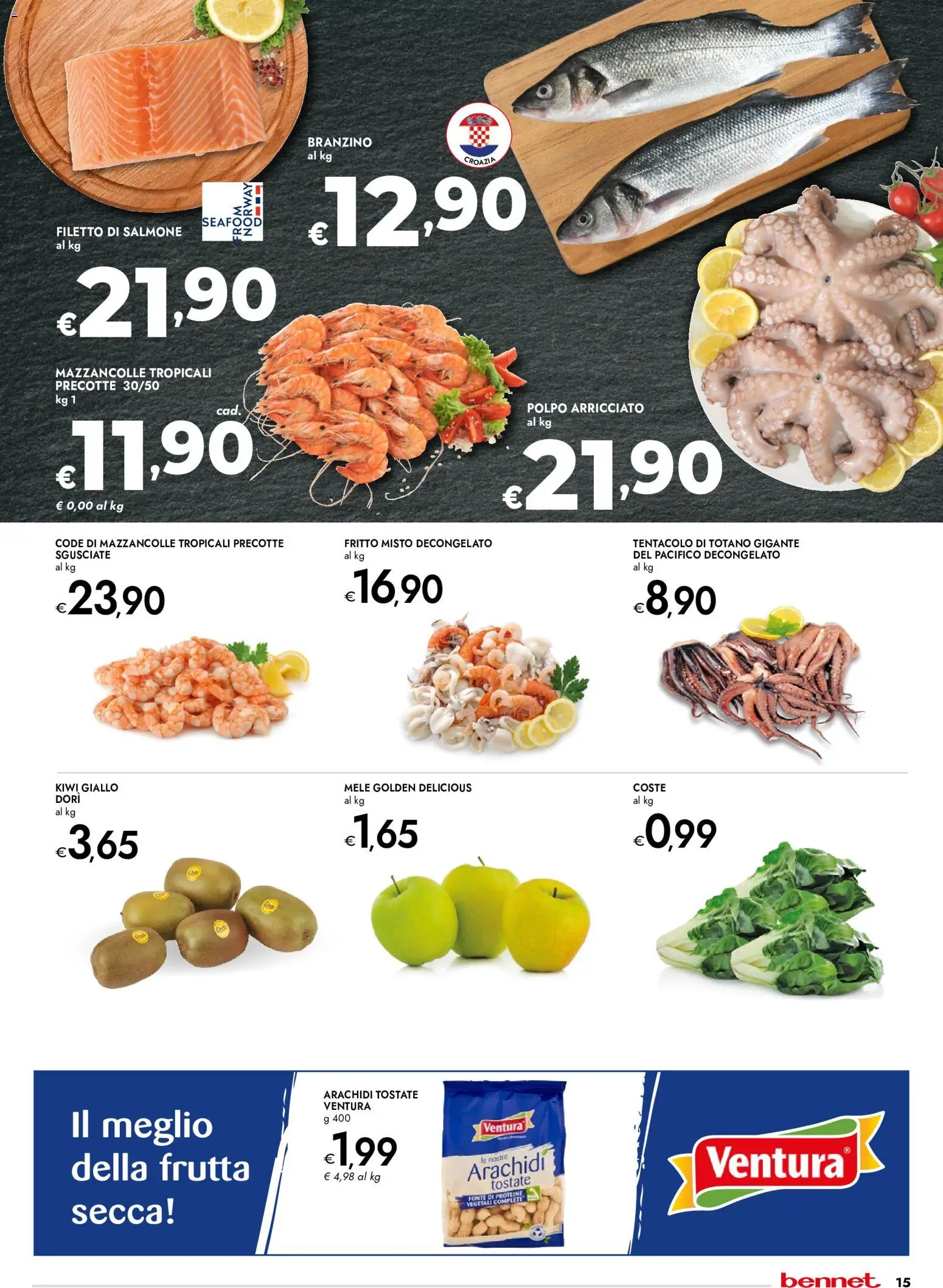 Anteprima dell'opuscolo bennet volantino dal negozio bennet valido da 22/10/2026 - Kiwi, Polpo, Mazzancolle, Frutta, Arachidi, Totano, Filetto, Filetto di salmone