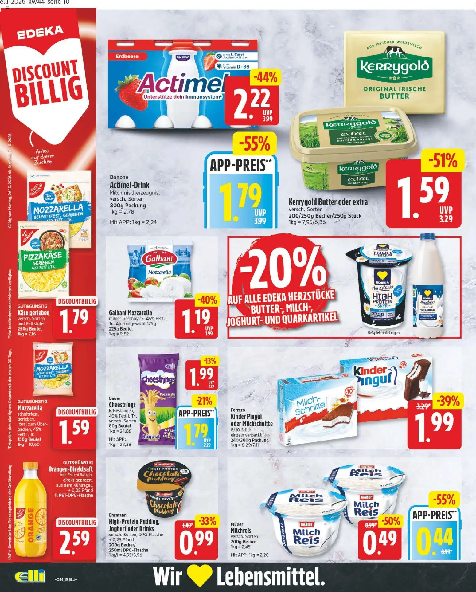 Vorschau von dem Prospekt des Geschäftes Elli Markt, gültig ab dem 26.10.2026 - Käse, Joghurt, Mozzarella, Milch, Reis, Actimel, Rapsöl, Kerrygold butter