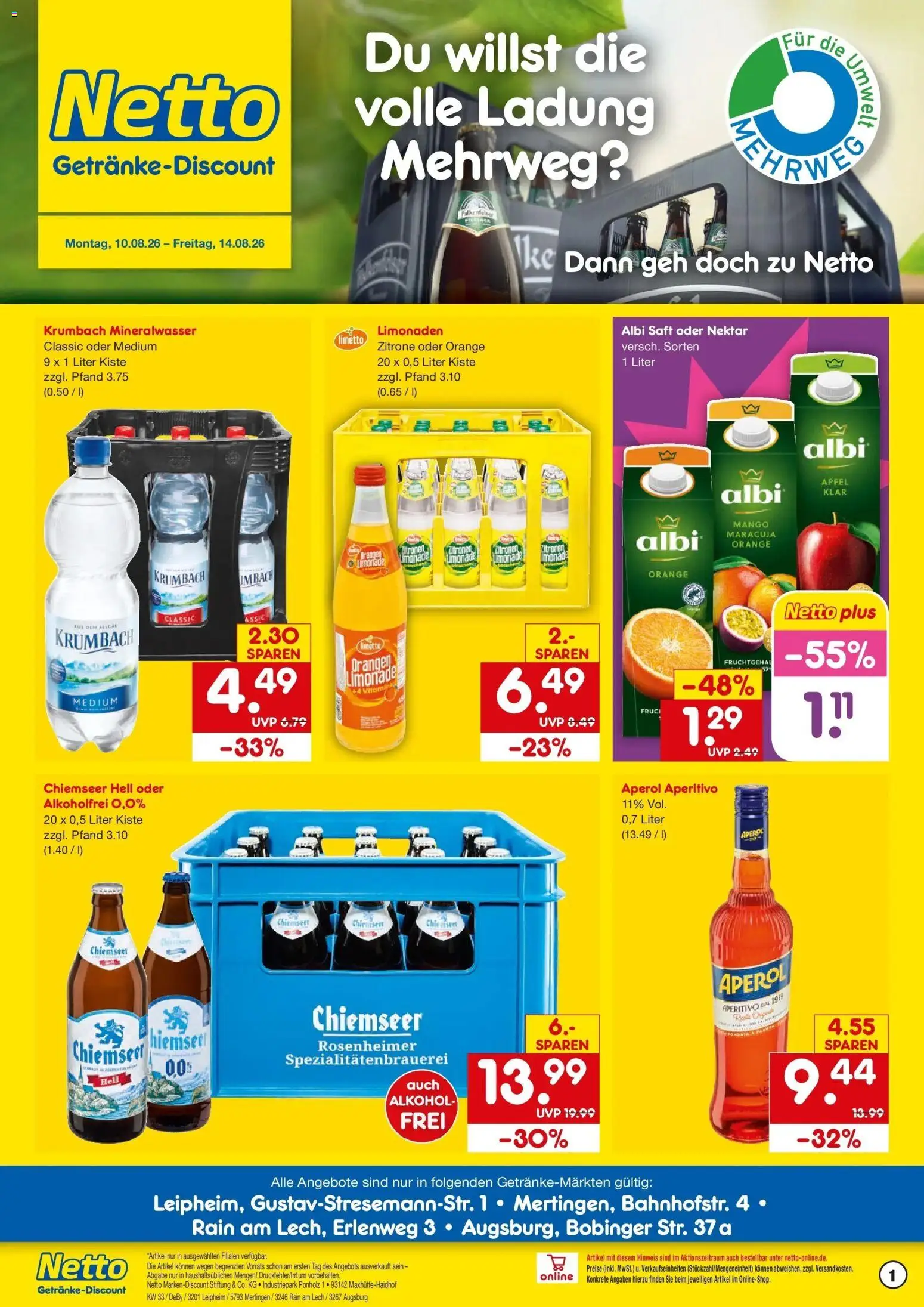 Vorschau von dem Prospekt des Geschäftes Netto Marken-Discount, gültig ab dem 10.08.2026 - Mango, Äpfel, Mineralwasser, Alkohol, Zitrone, Limonade, Saft, Orangen