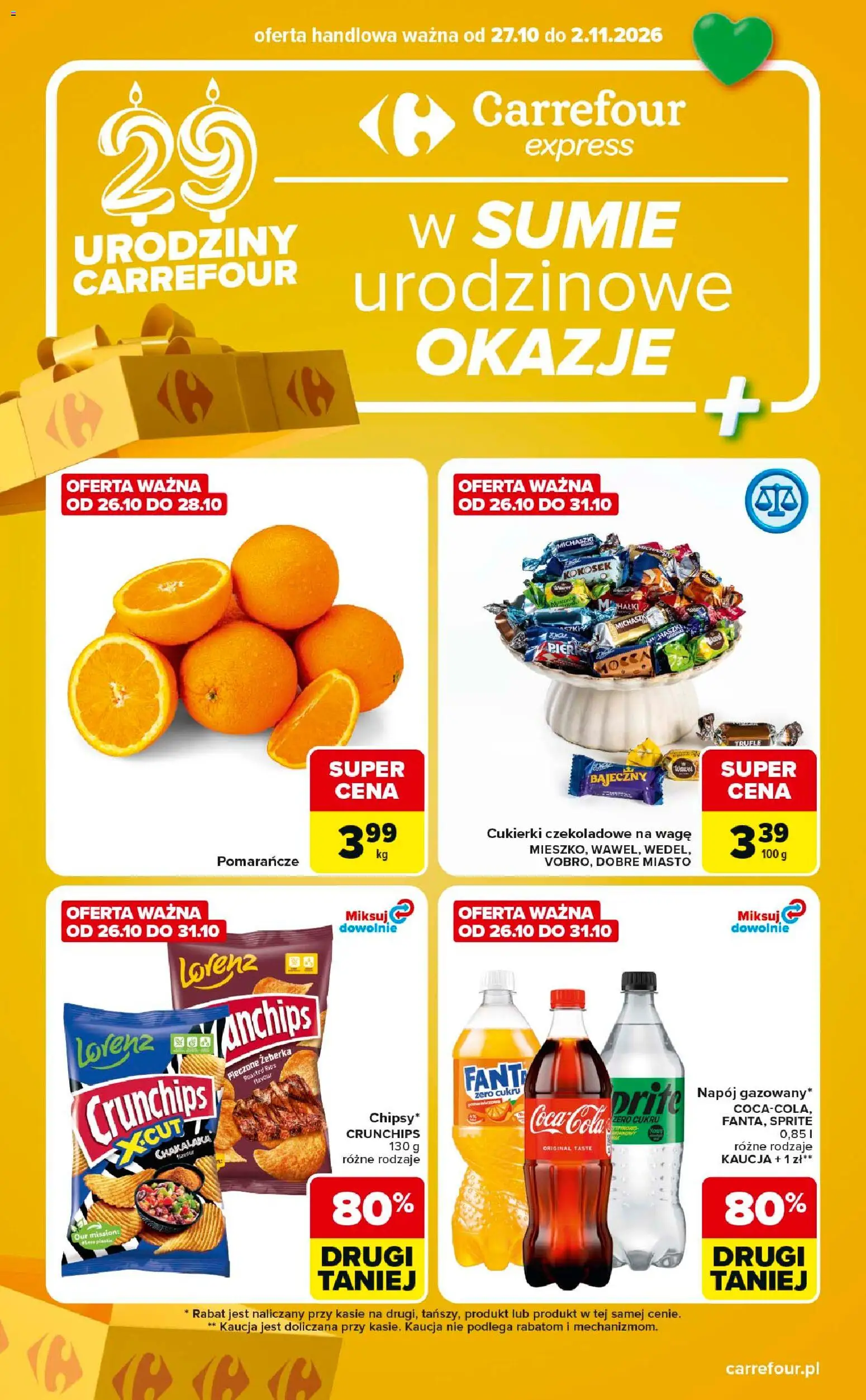 Pogląd gazetki "Carrefour gazetka - Express" ze sklepu Carrefour ważnej od 27.10.2026 - Żeberka, Cukierki, Sprite, Pomarańcze, Cukierki czekoladowe