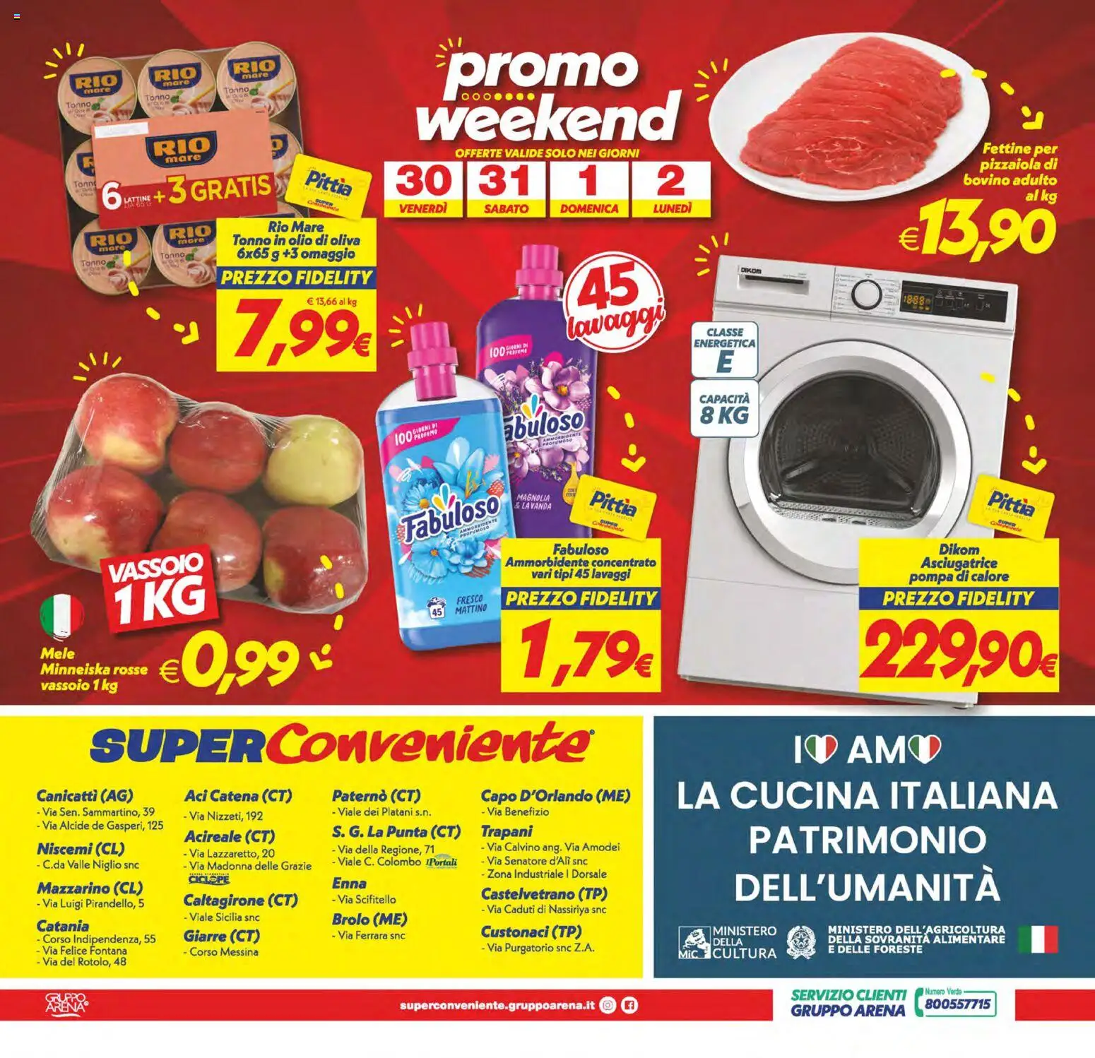 Anteprima dell'opuscolo SuperConveniente volantino dal negozio SuperConveniente valido da 23/10/2026 - Asciugatrice, Olio di Oliva, Tonno, Lavanda, Bovino, Mele, Ammorbidente, Vassoio