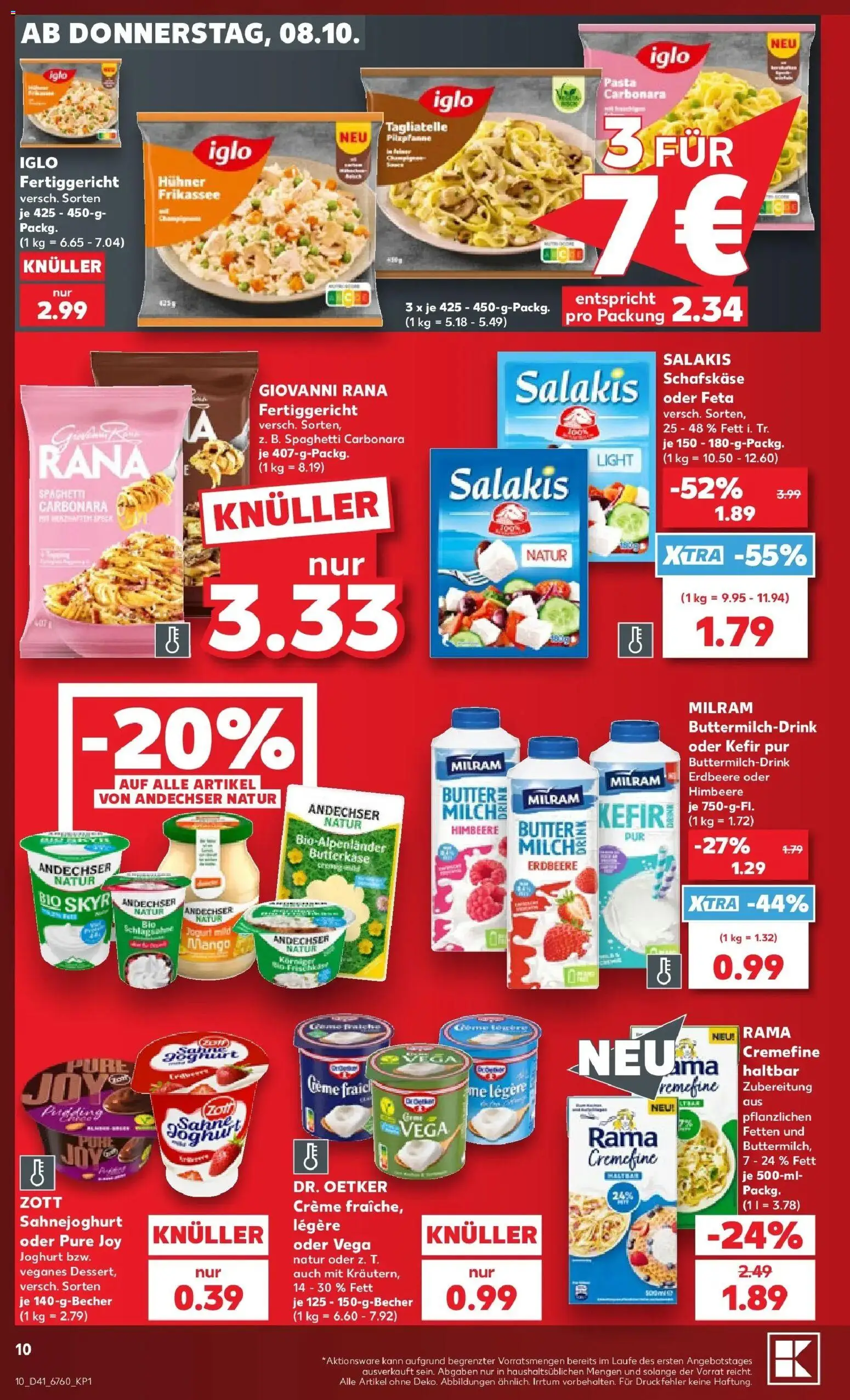 Vorschau von dem Prospekt des Geschäftes Kaufland, gültig ab dem 08.10.2026 - Mango, Butter, Spaghetti, Skyr, Feta, Rama cremefine, Milram, Salakis