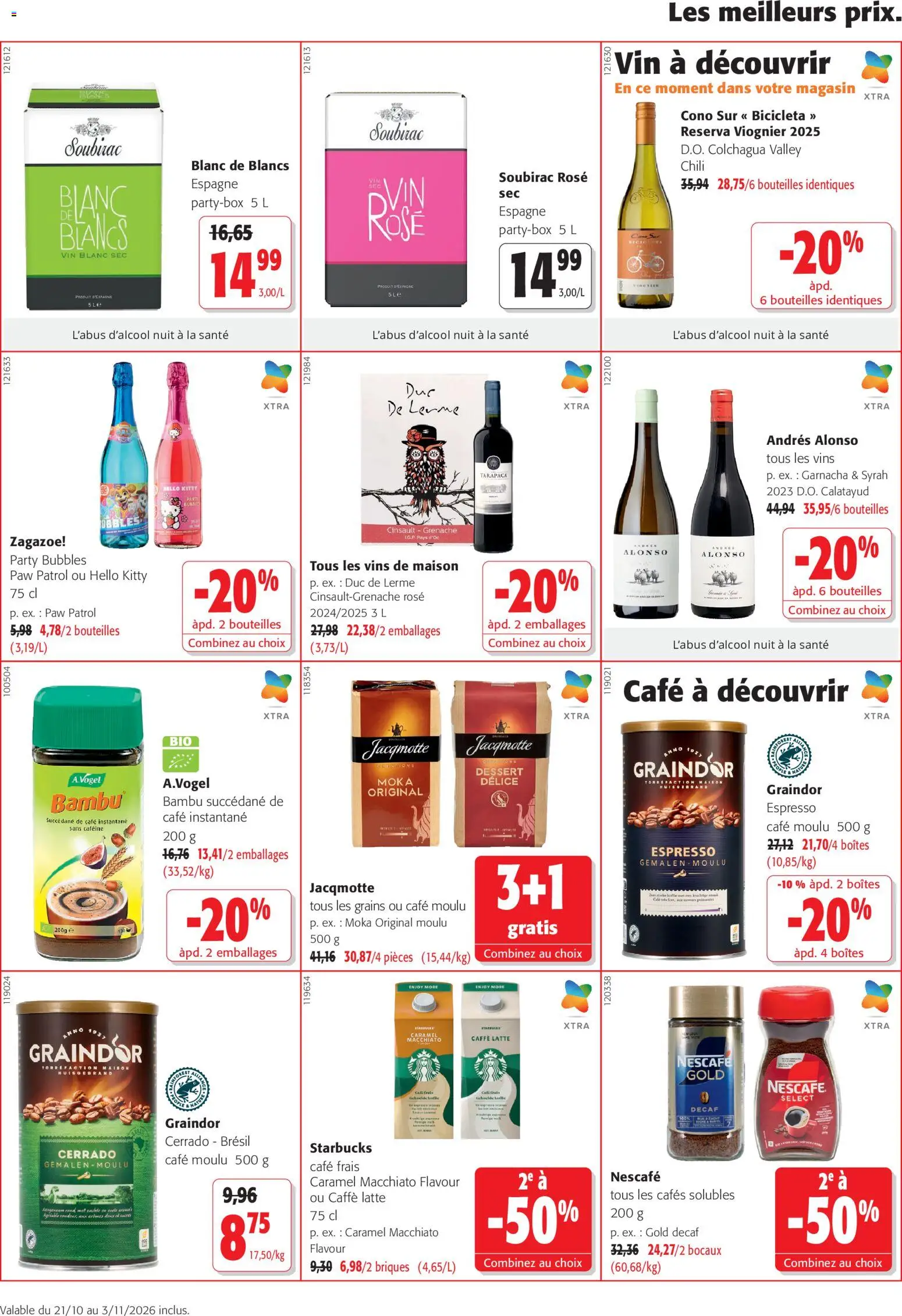 Prévisualisation de Colruyt Toutes les offres du magasin Colruyt formulaire valide 21/10/2026 - Café, Starbucks, Dessert, Vin, Briques, Vin blanc, Café moulu, Café instantané
