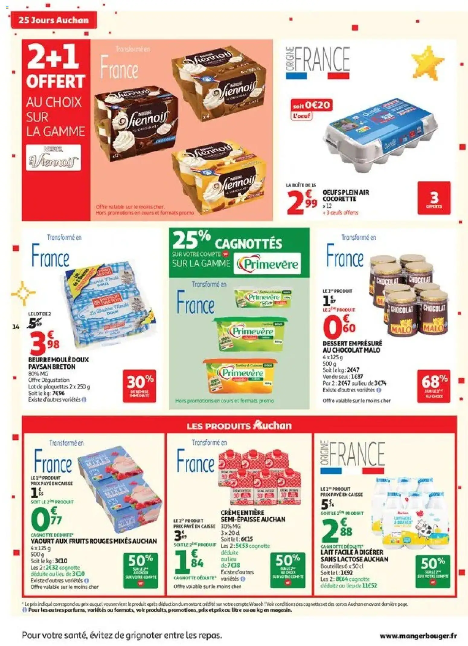 Prévisualisation de Auchan 25 jours 1 supers du magasin Auchan formulaire valide 27/10/2026 - Fruits, Œufs, Lait, Yaourt, Beurre, Crème, Yaourt aux fruits, Lait facile à digérer